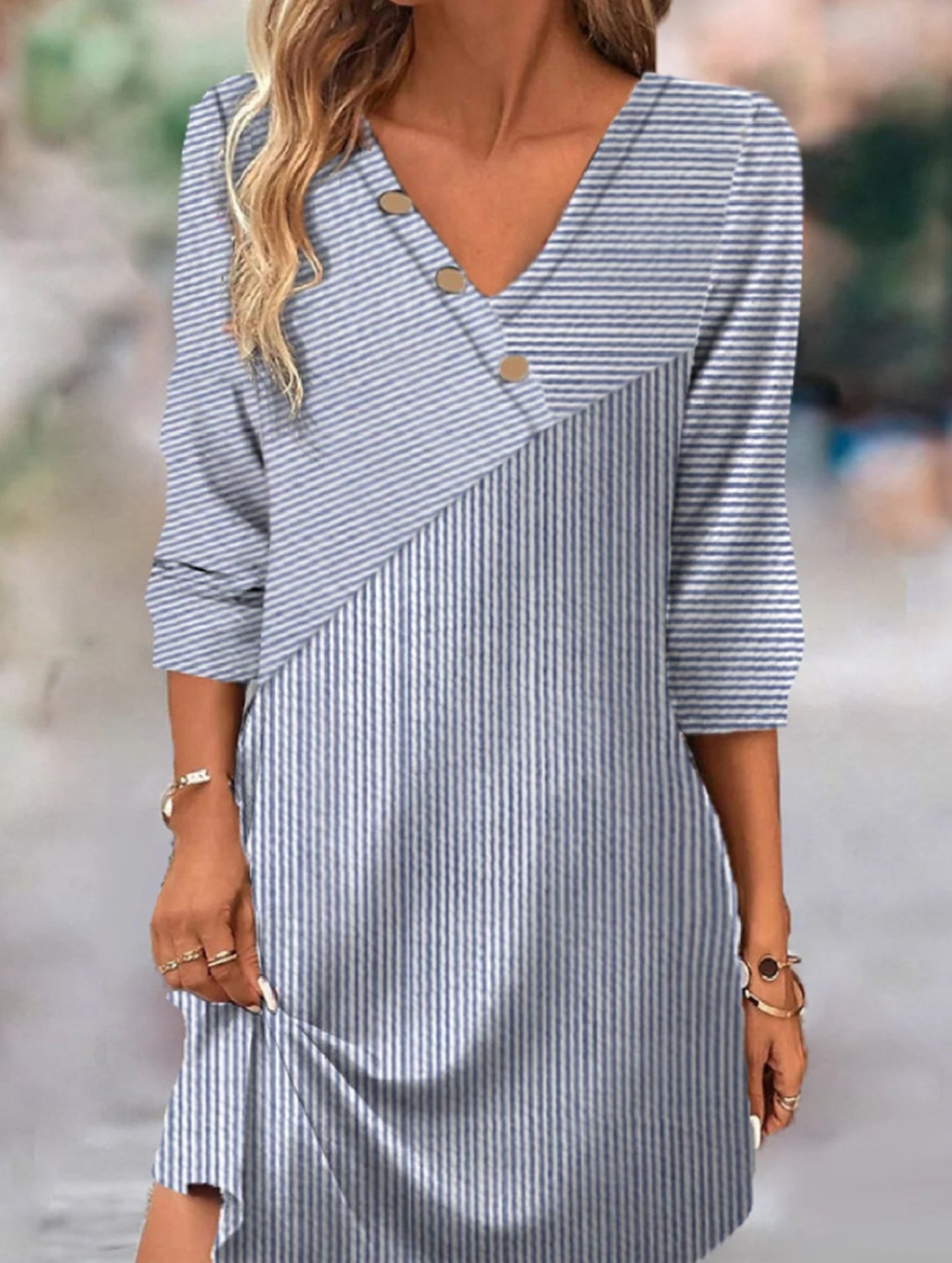 Striped V-neck casual dress