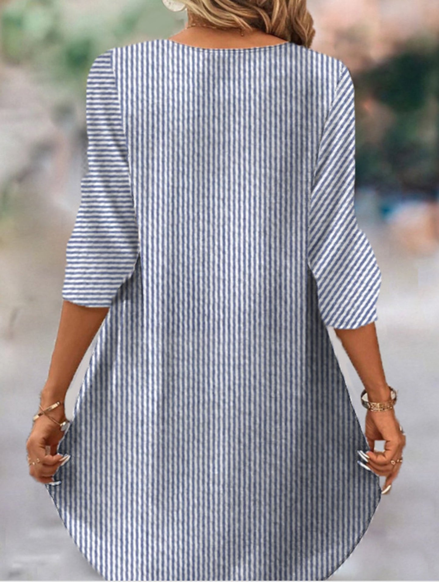 Striped V-neck casual dress