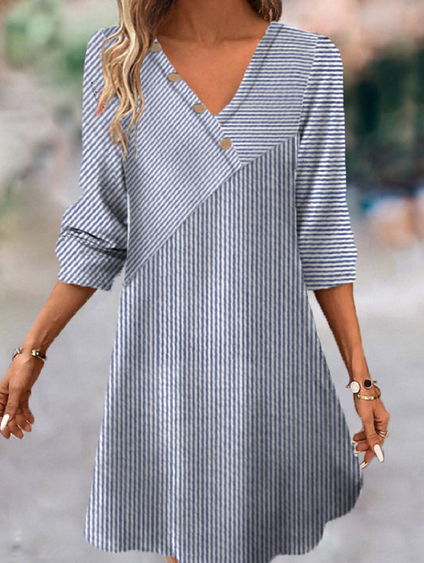 Striped V-neck casual dress