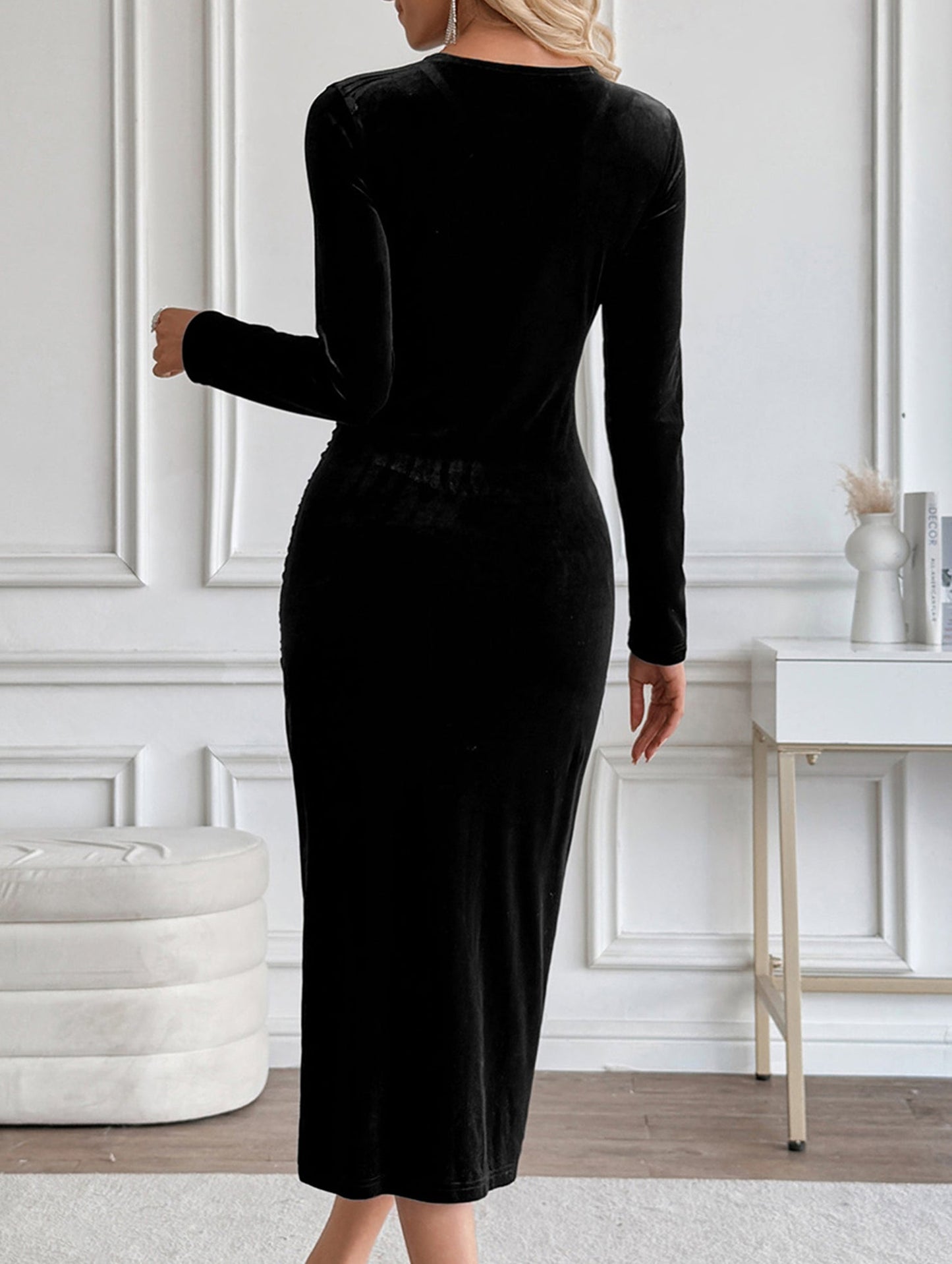 V-neck sexy hip-hugging cross-over midi dress