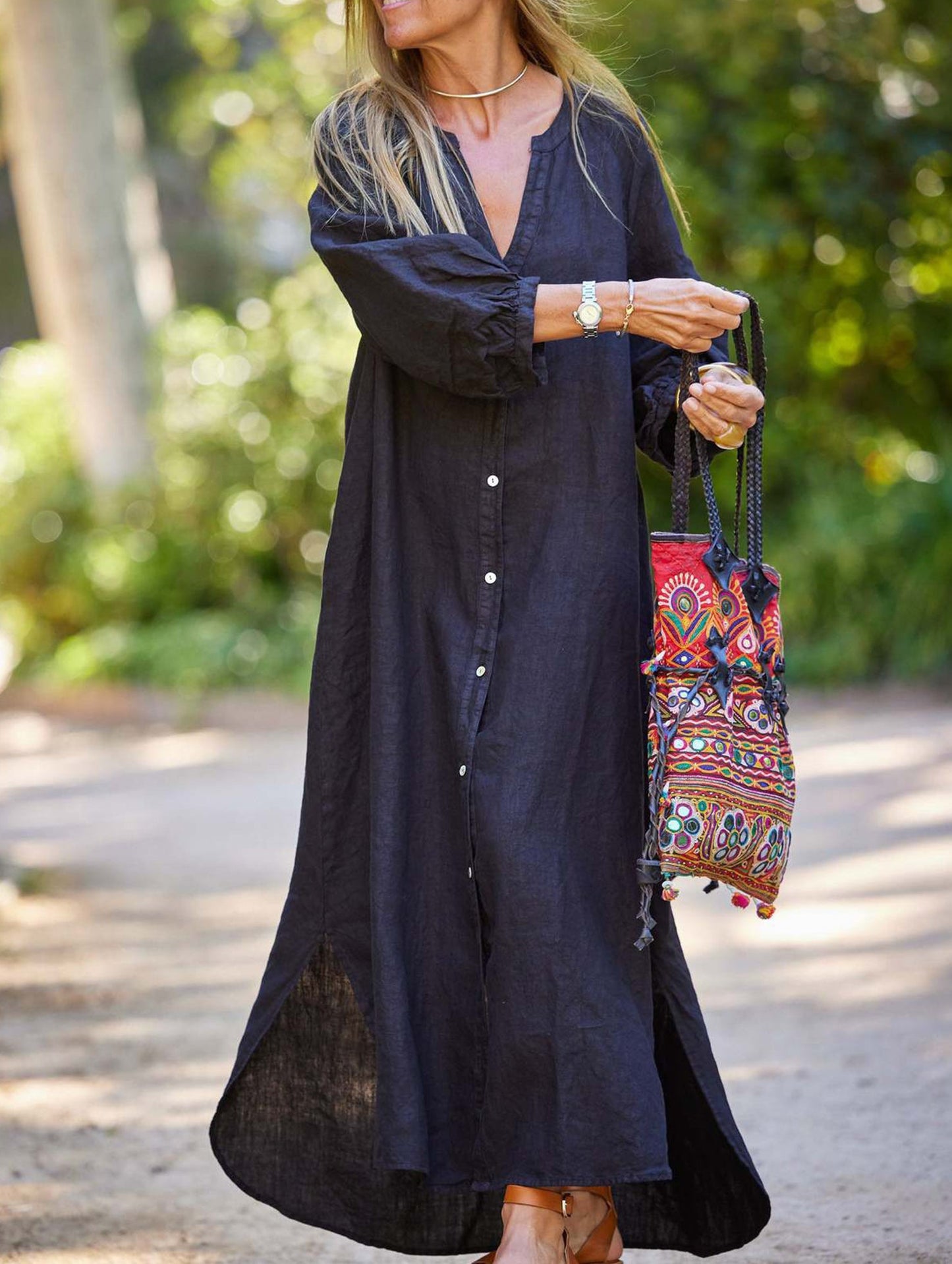Casual long-sleeved cardigan dress