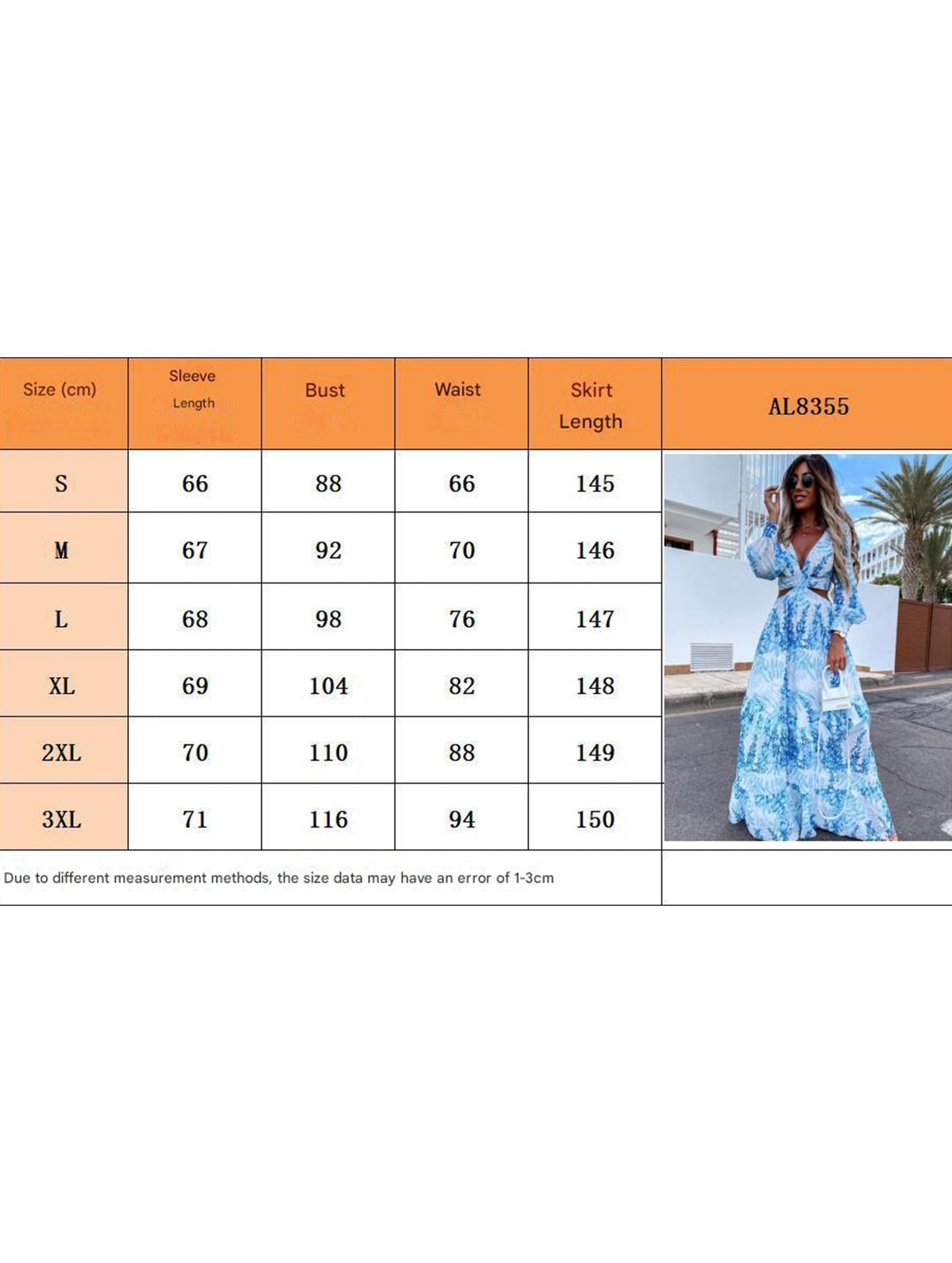 Fashion long printed V-neck long-sleeved dress