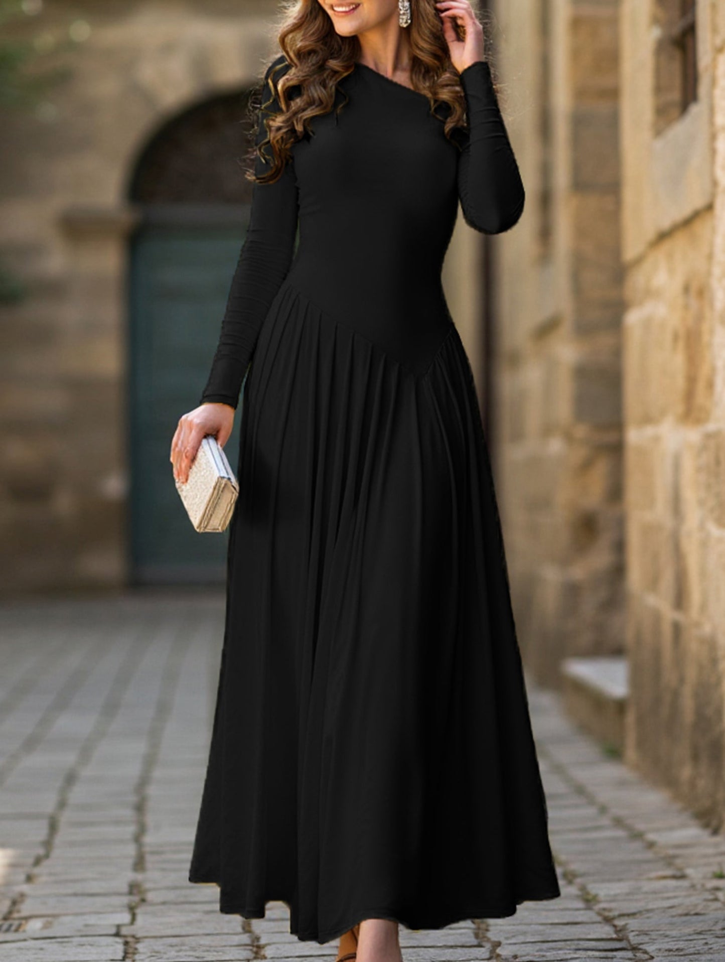 Casual high waist long sleeve maxi dress