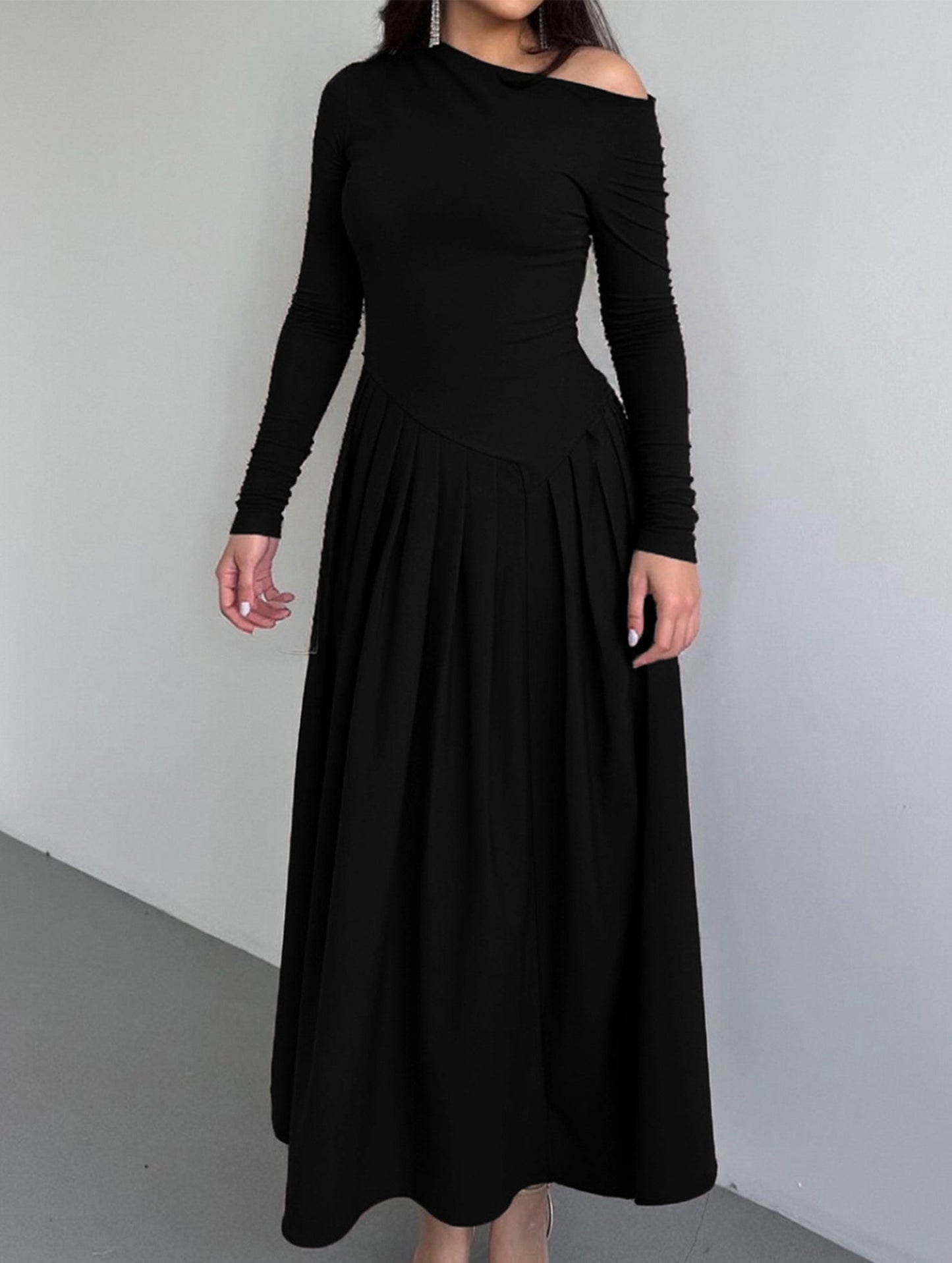 Casual high waist long sleeve maxi dress
