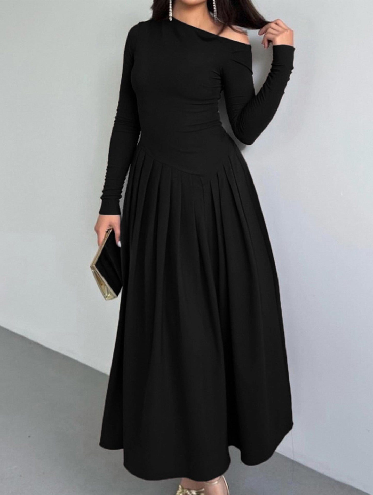 Casual high waist long sleeve maxi dress