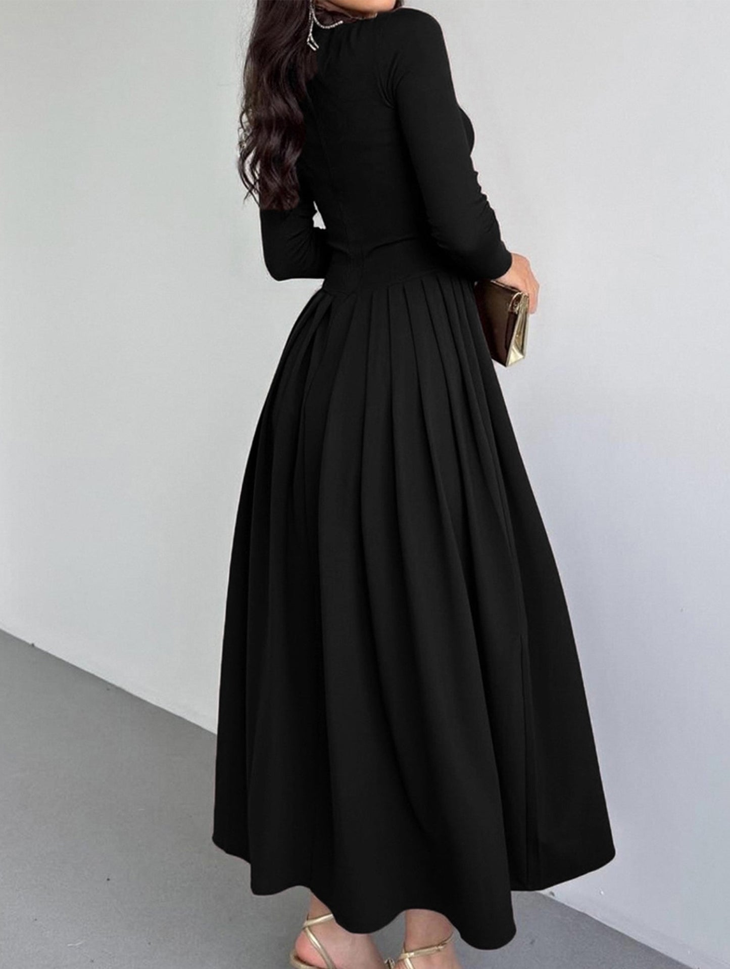 Casual high waist long sleeve maxi dress