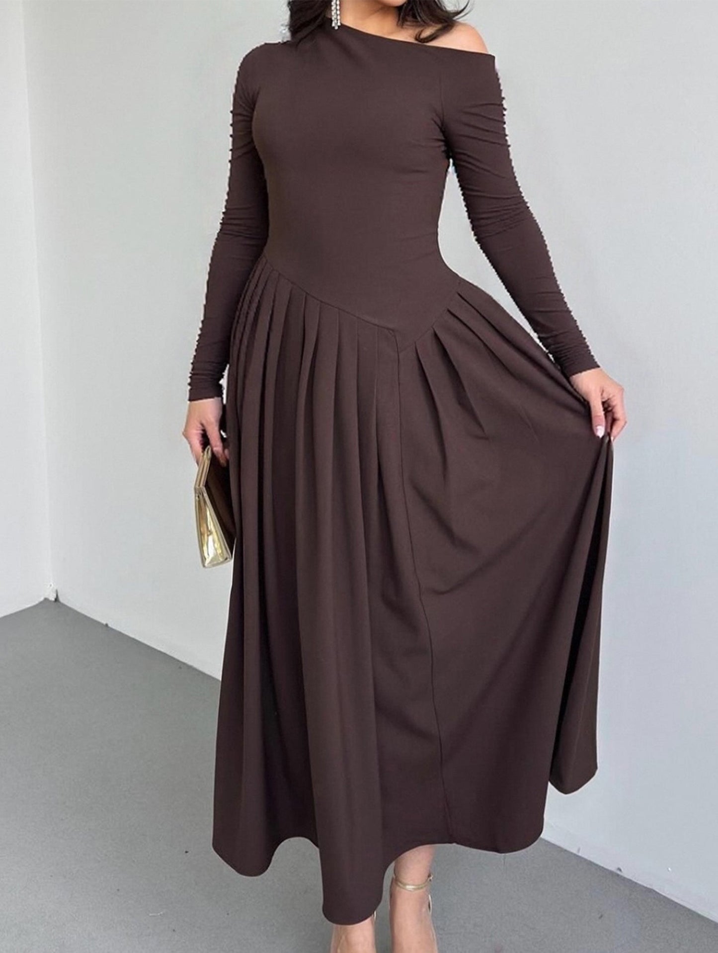 Casual high waist long sleeve maxi dress