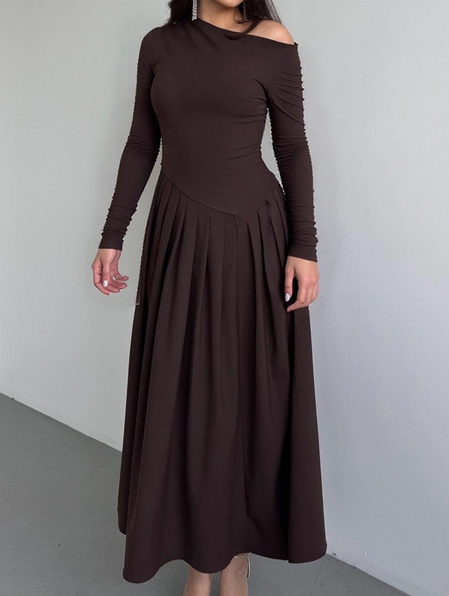 Casual high waist long sleeve maxi dress