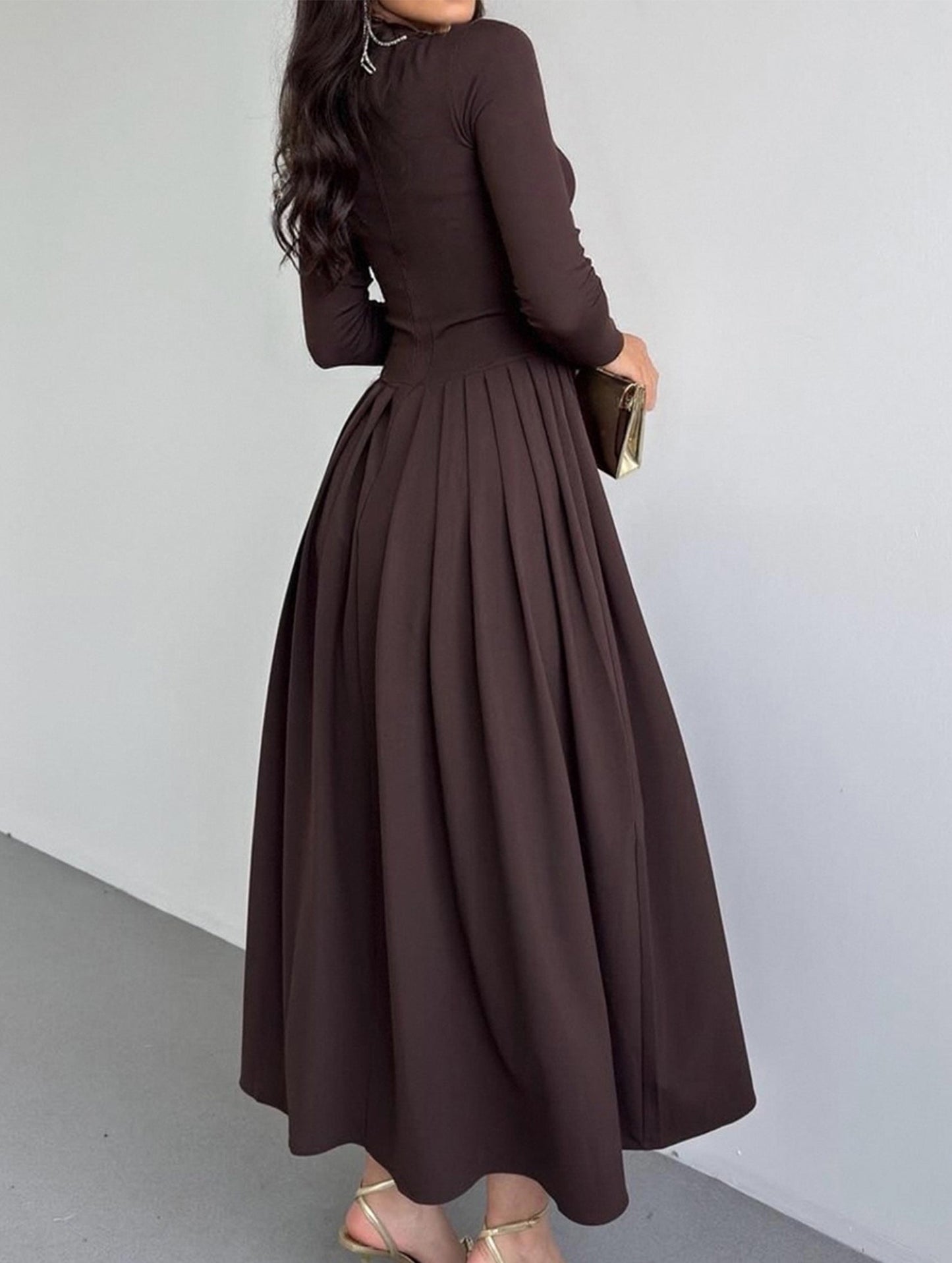 Casual high waist long sleeve maxi dress