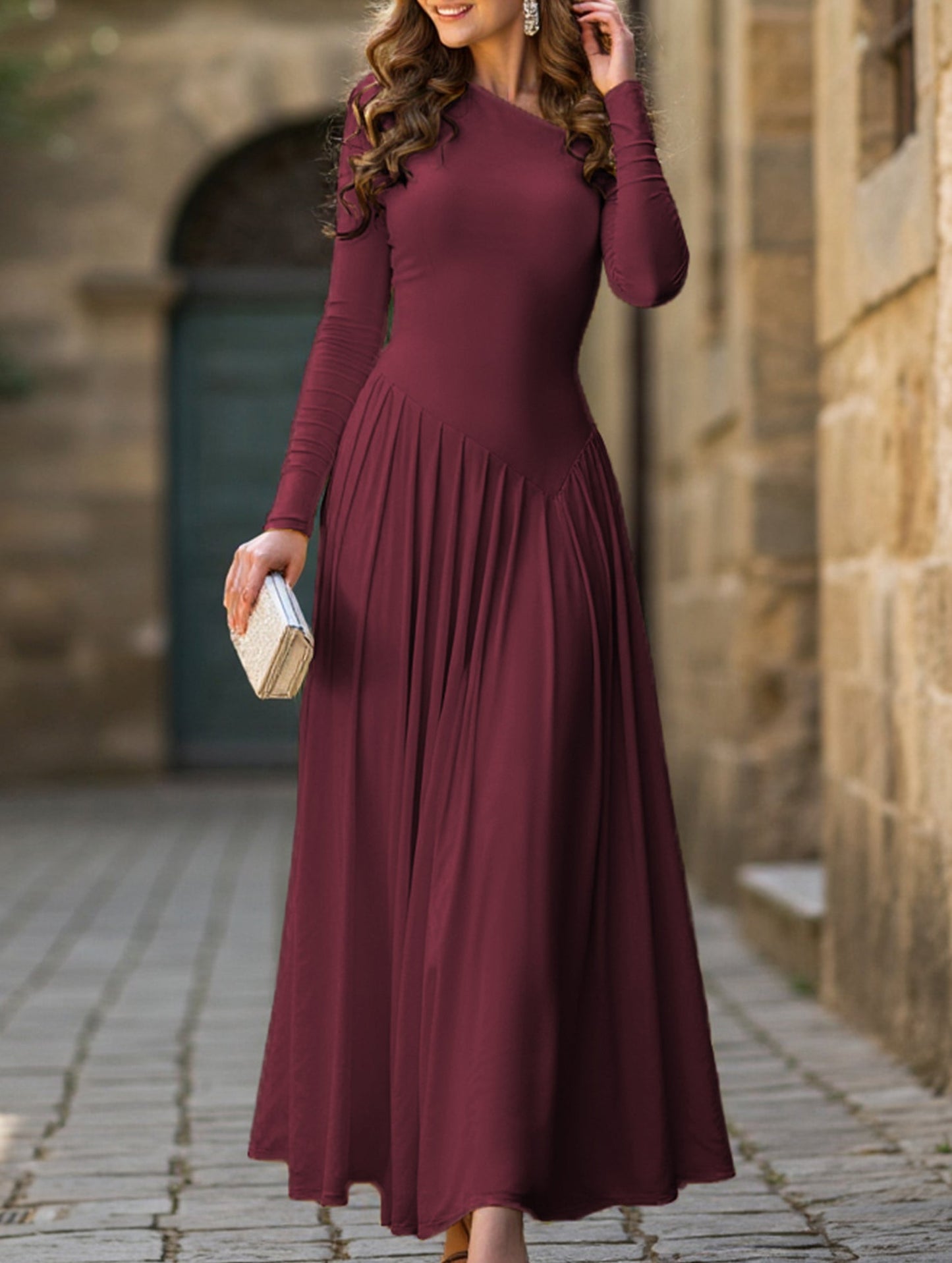 Casual high waist long sleeve maxi dress