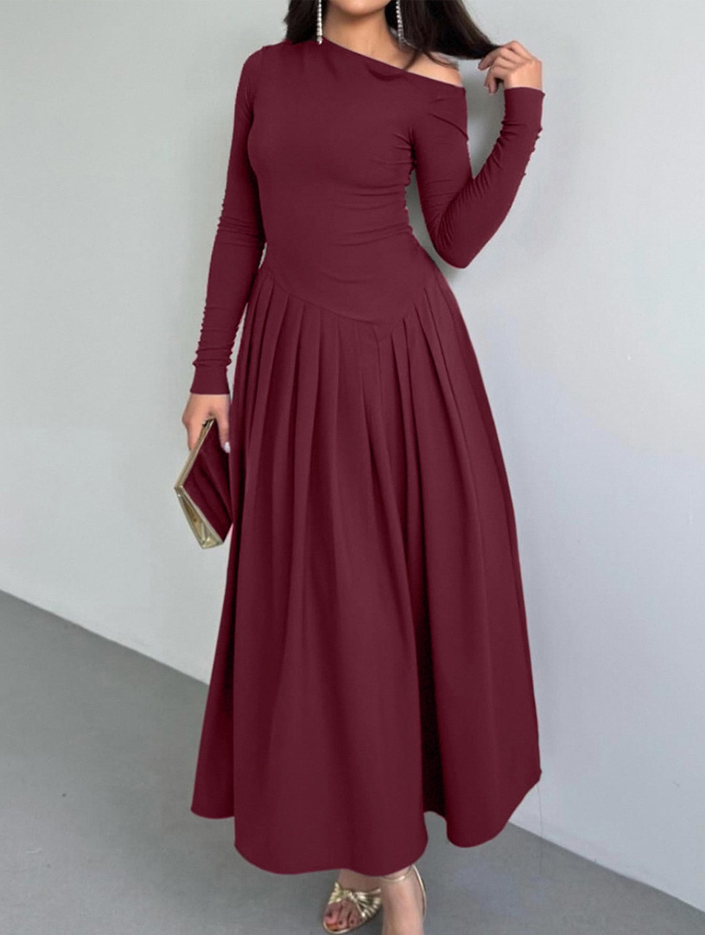 Casual high waist long sleeve maxi dress
