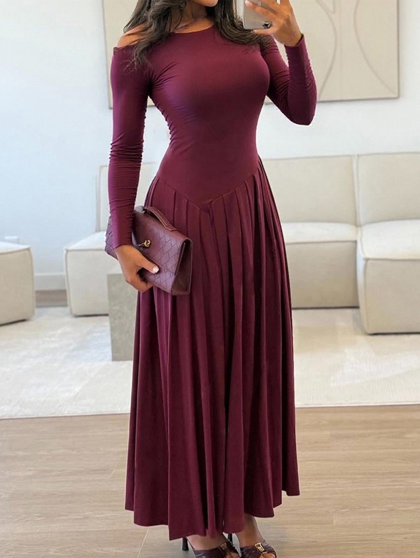 Casual high waist long sleeve maxi dress