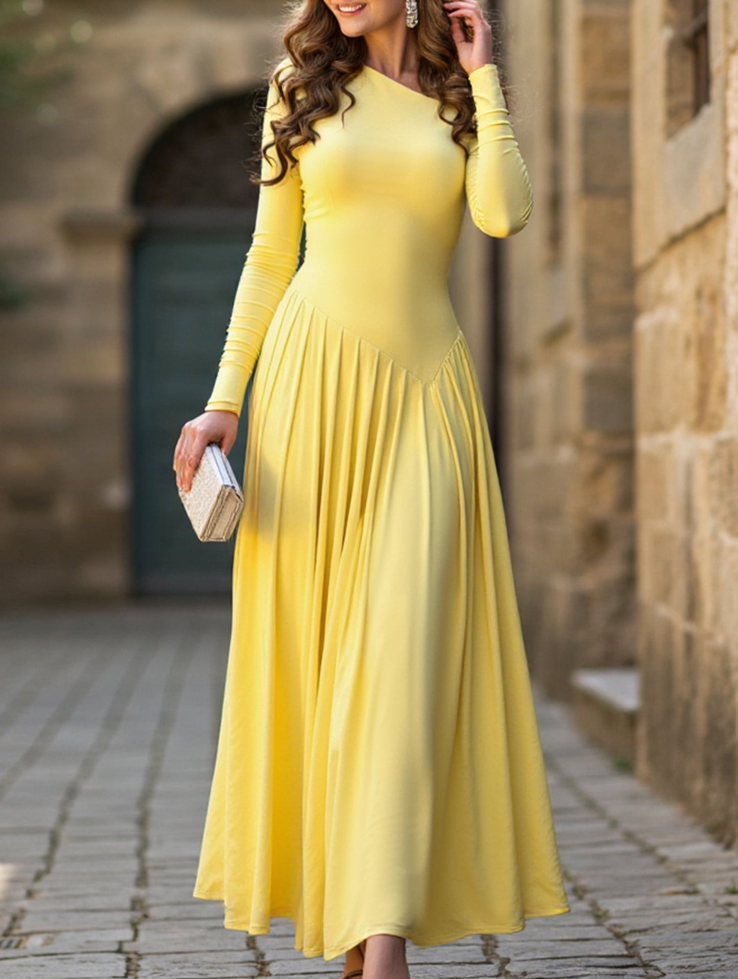 Casual high waist long sleeve maxi dress