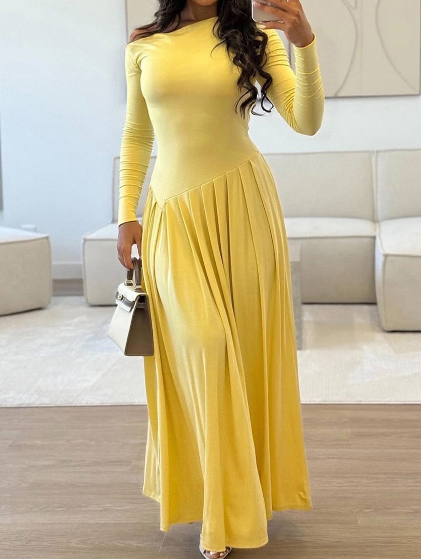 Casual high waist long sleeve maxi dress