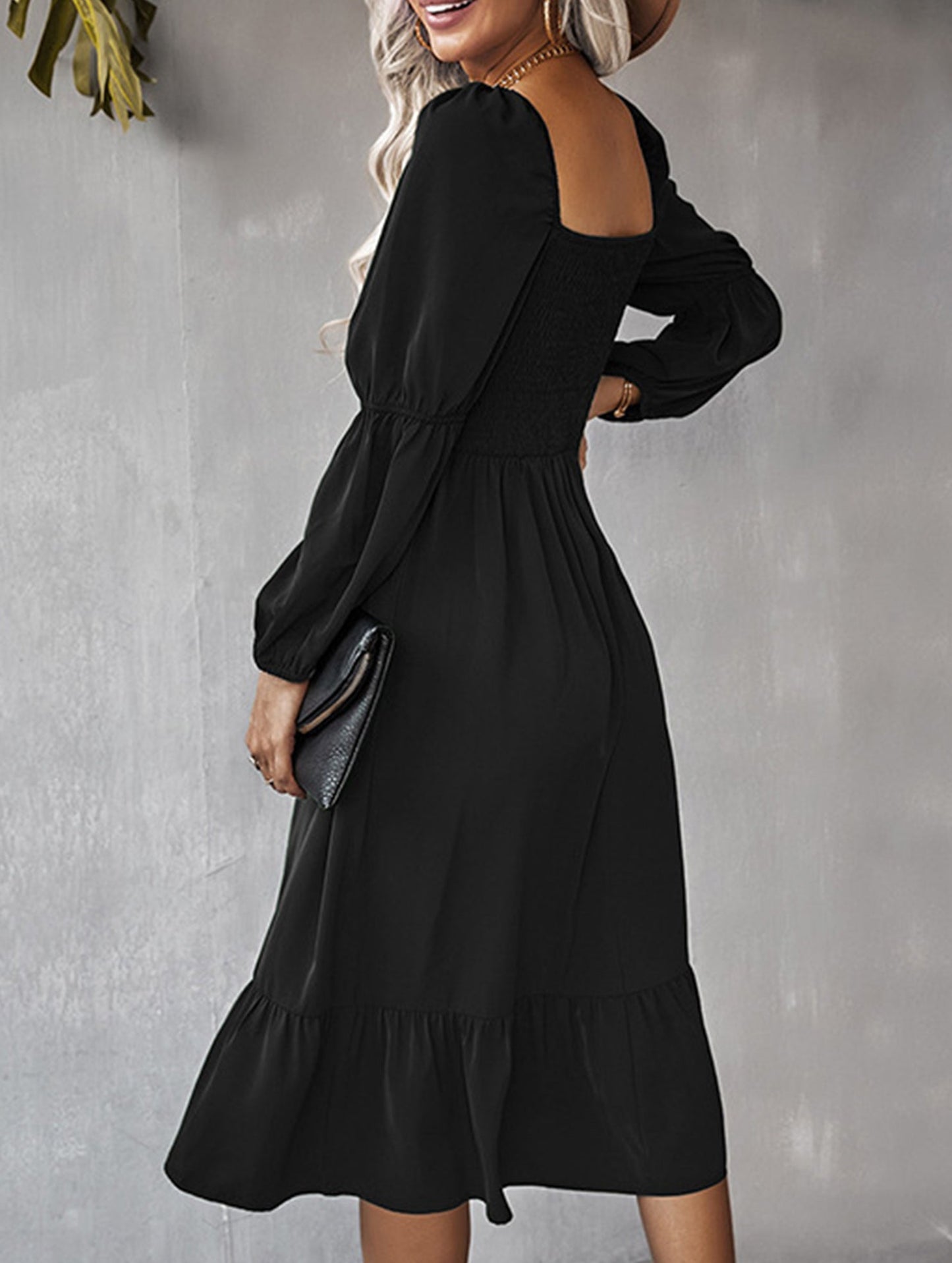 Solid color A-line casual long-sleeved dress