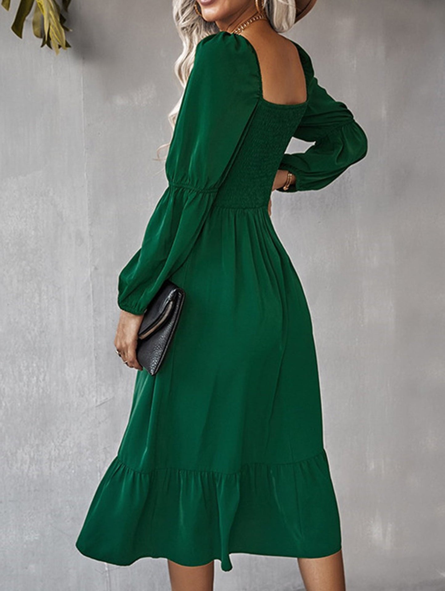 Solid color A-line casual long-sleeved dress
