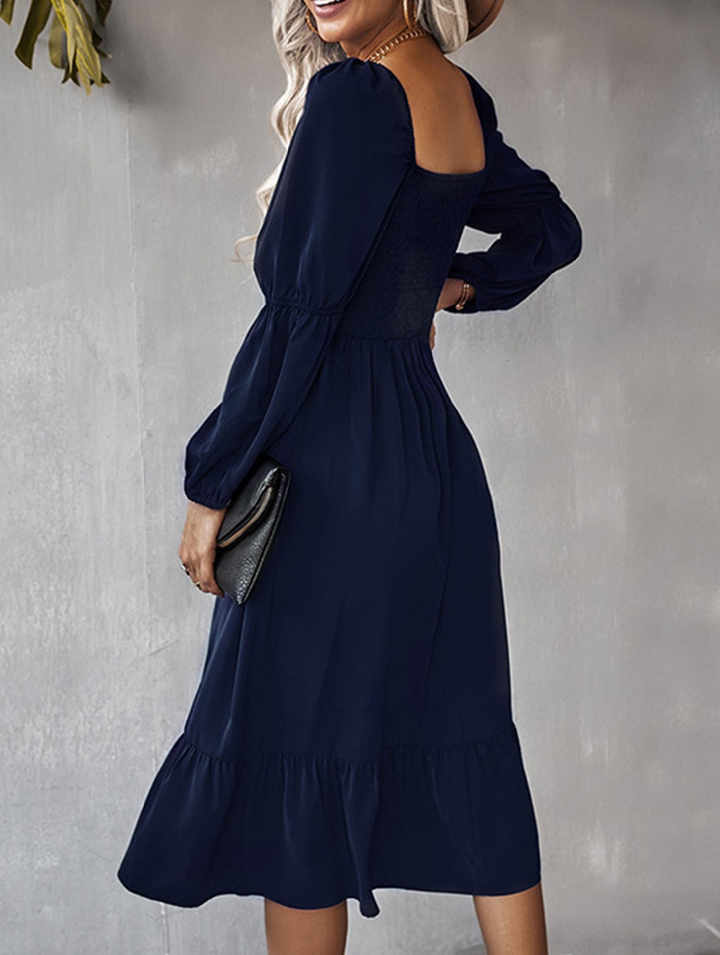 Solid color A-line casual long-sleeved dress