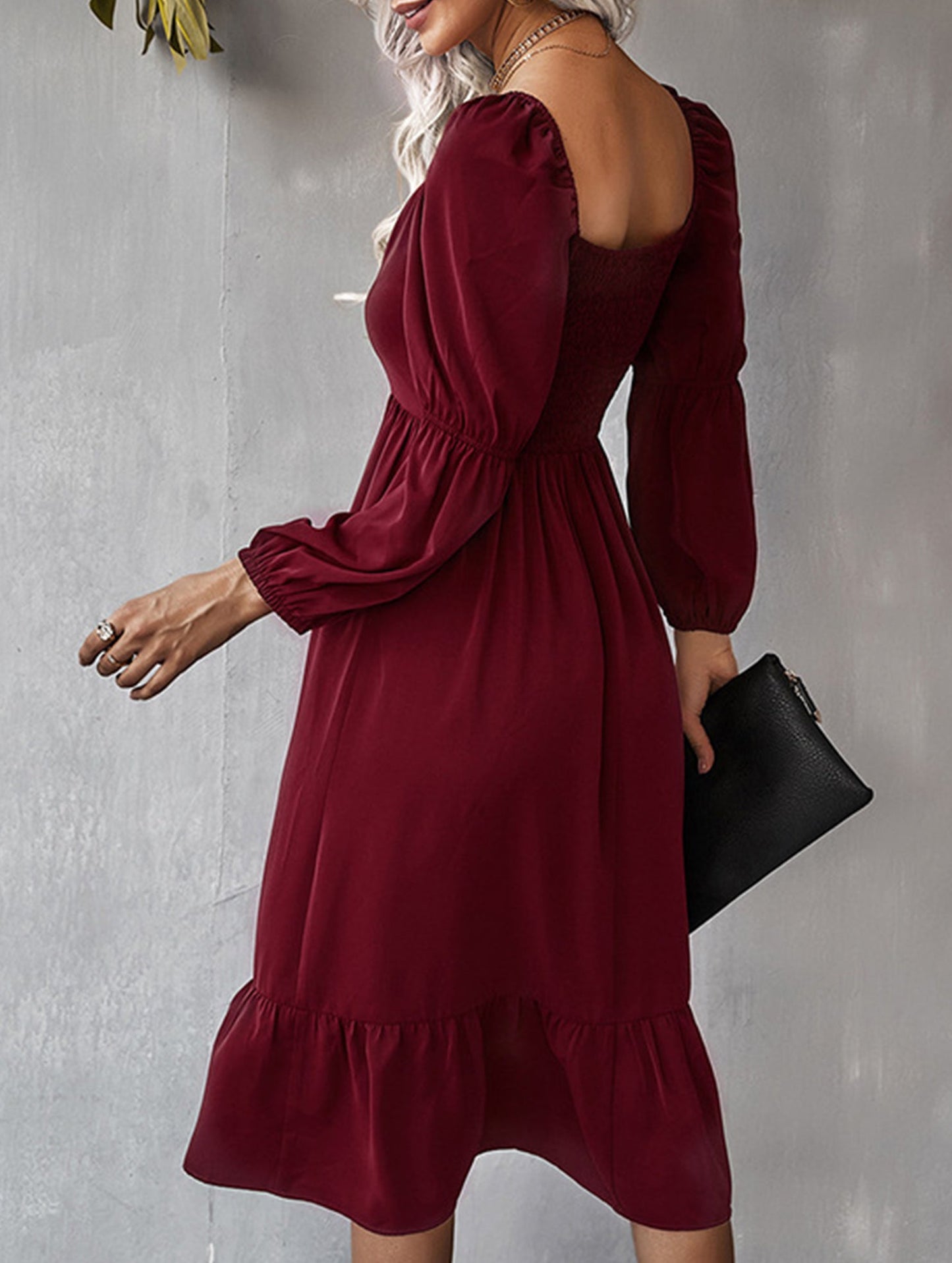 Solid color A-line casual long-sleeved dress