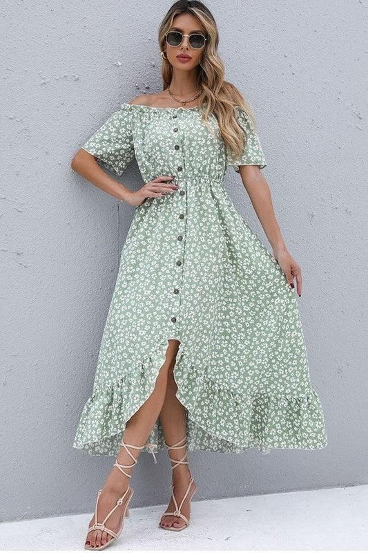 SHORT SLEEVED ONE SHOULDER IRREGULAR DRESS - Doublju