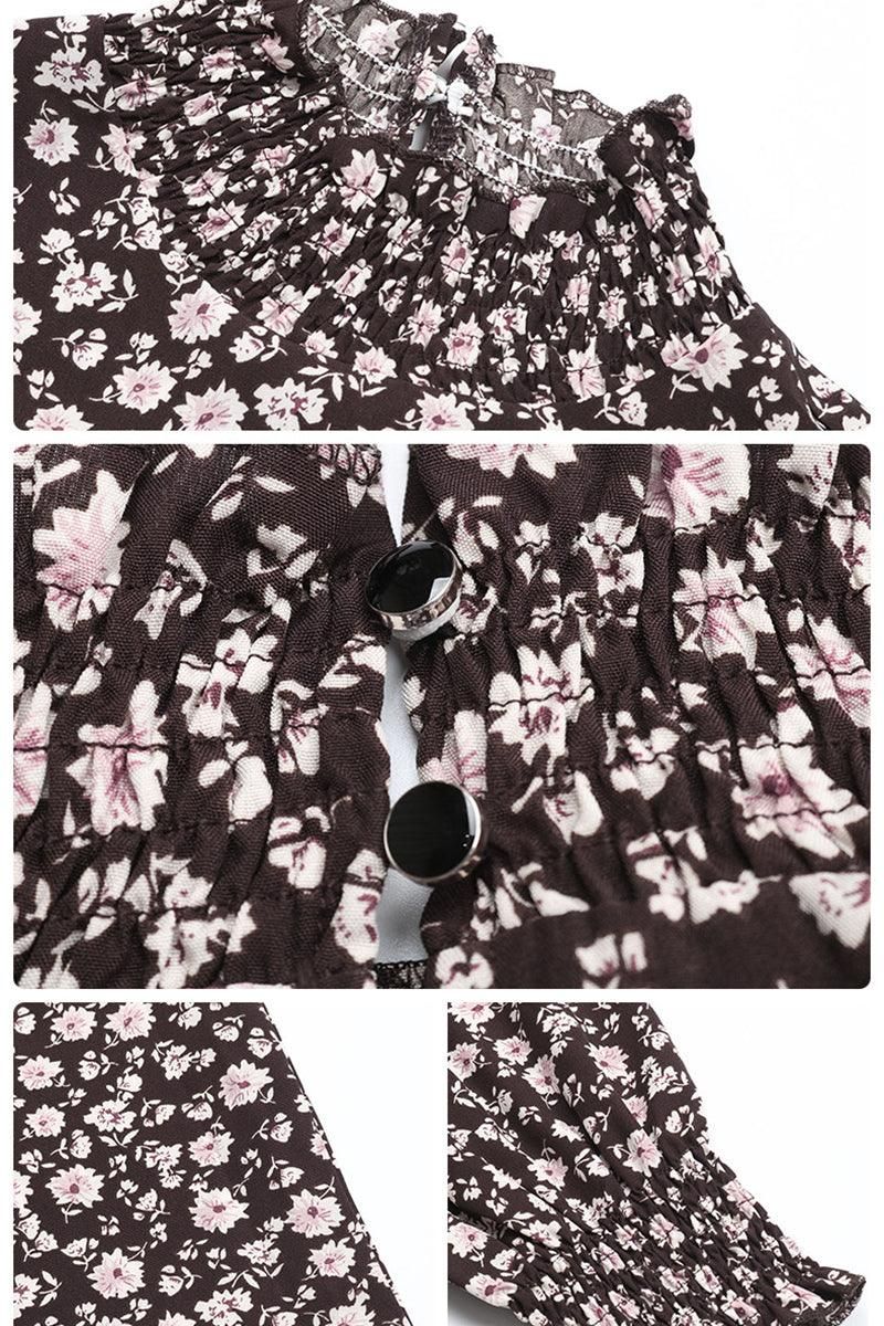 HIGH NECK FLORAL PATTERNED LONG DRESS - Doublju