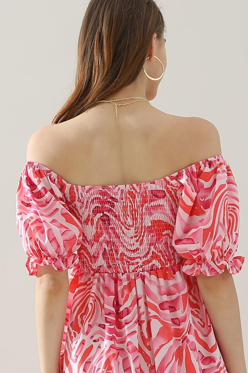 MABLE PATTERN OFF SHOULDER FLARE MAXI DRESS - Doublju