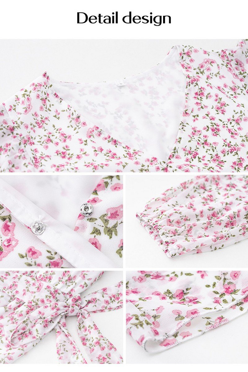 WOMEN CAPE LONG SLEEVE HIGH WAIST FLORAL DRESS