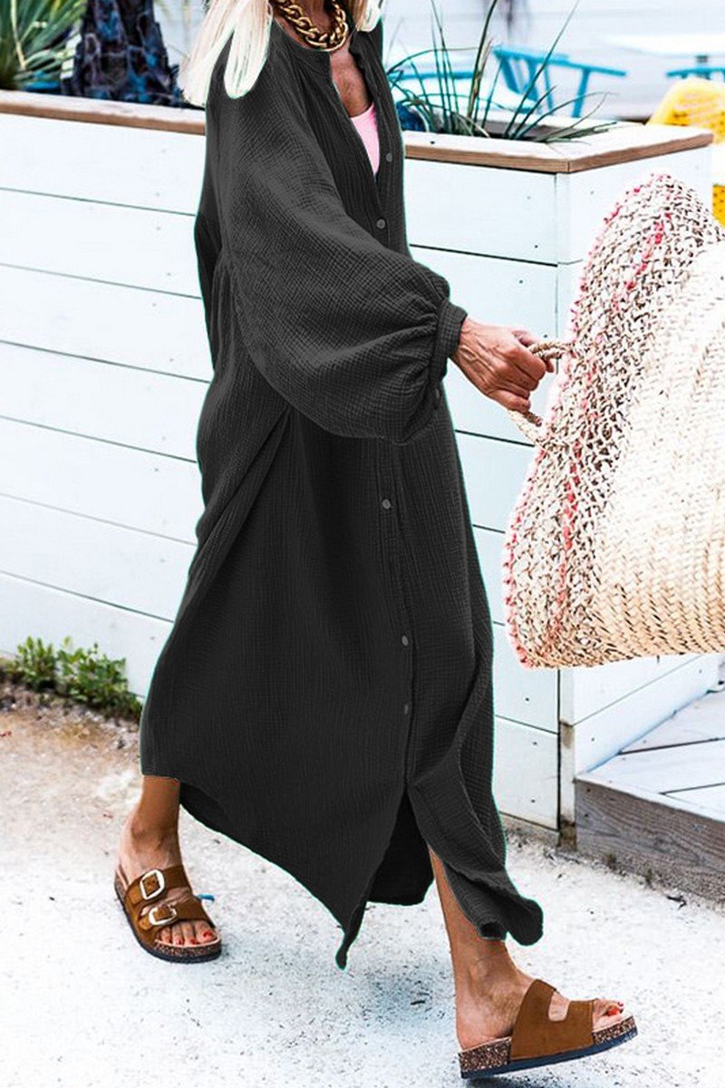WOMEN LOOSE FIT OVERSIZED BUTTON DOWN MAXI DRESS