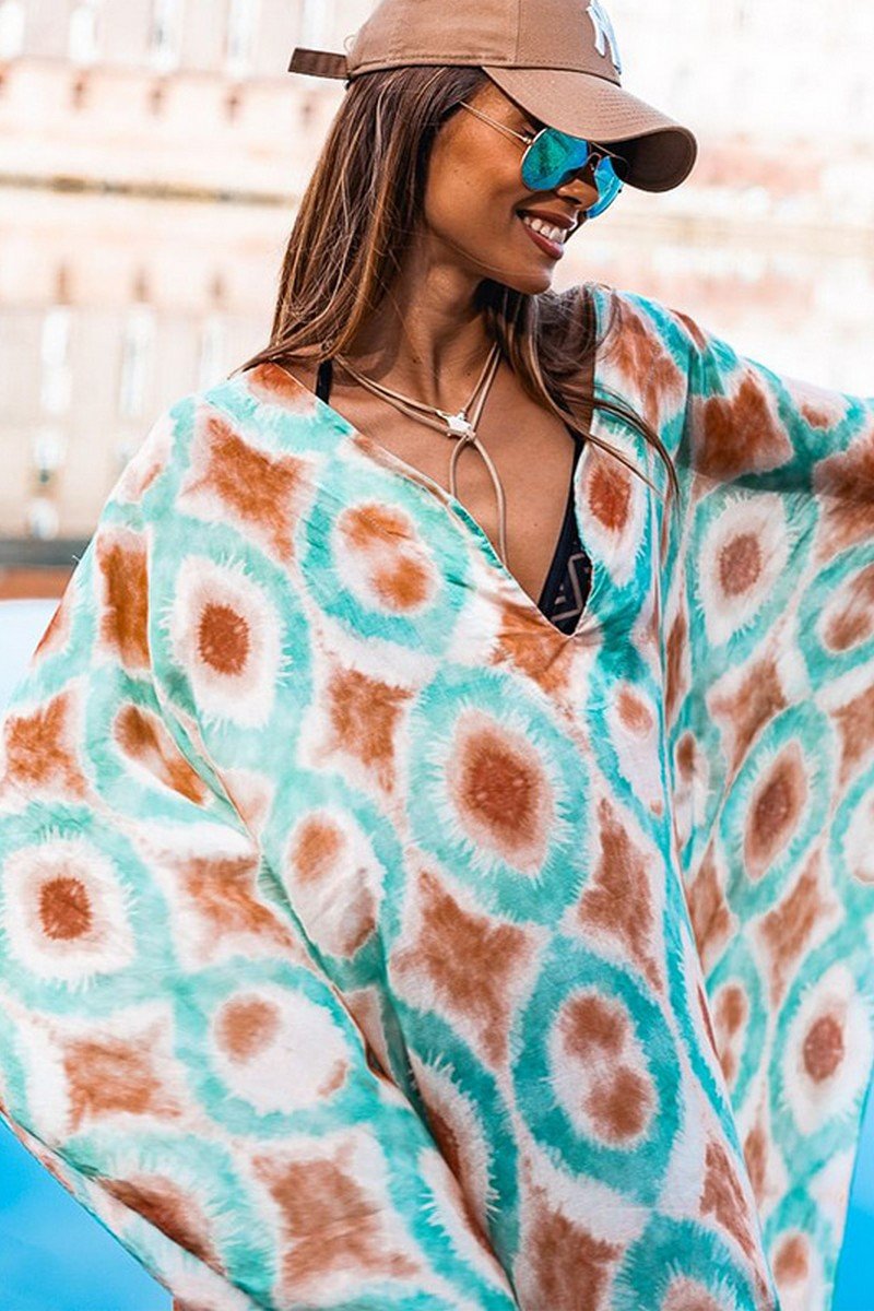 WOMEN BOHEMIAN PARINTING OVERSIZED SHAWL DRESS