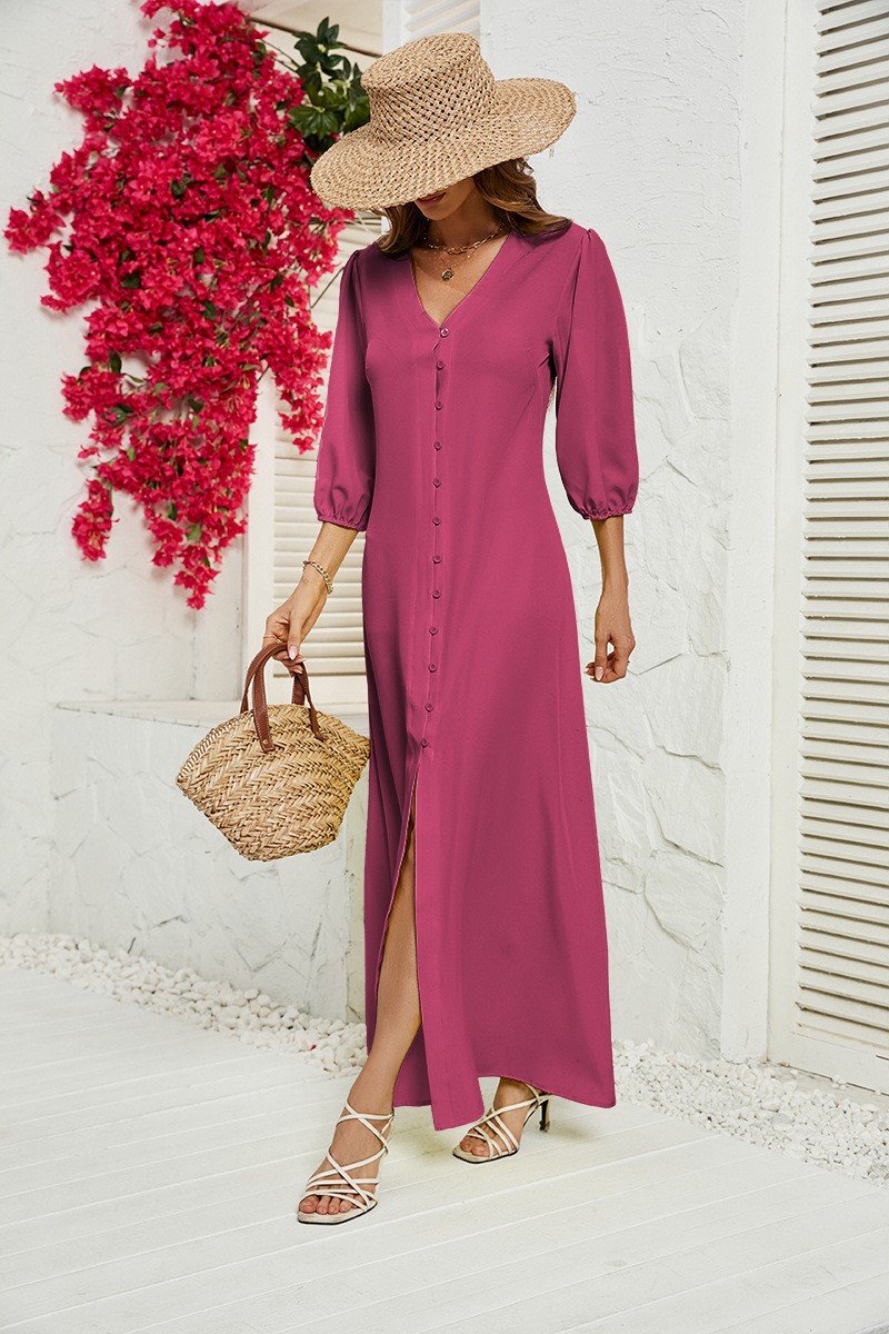 WOMEN 3/4 SLEEVE COZY MAXI SHIRTS DRESS