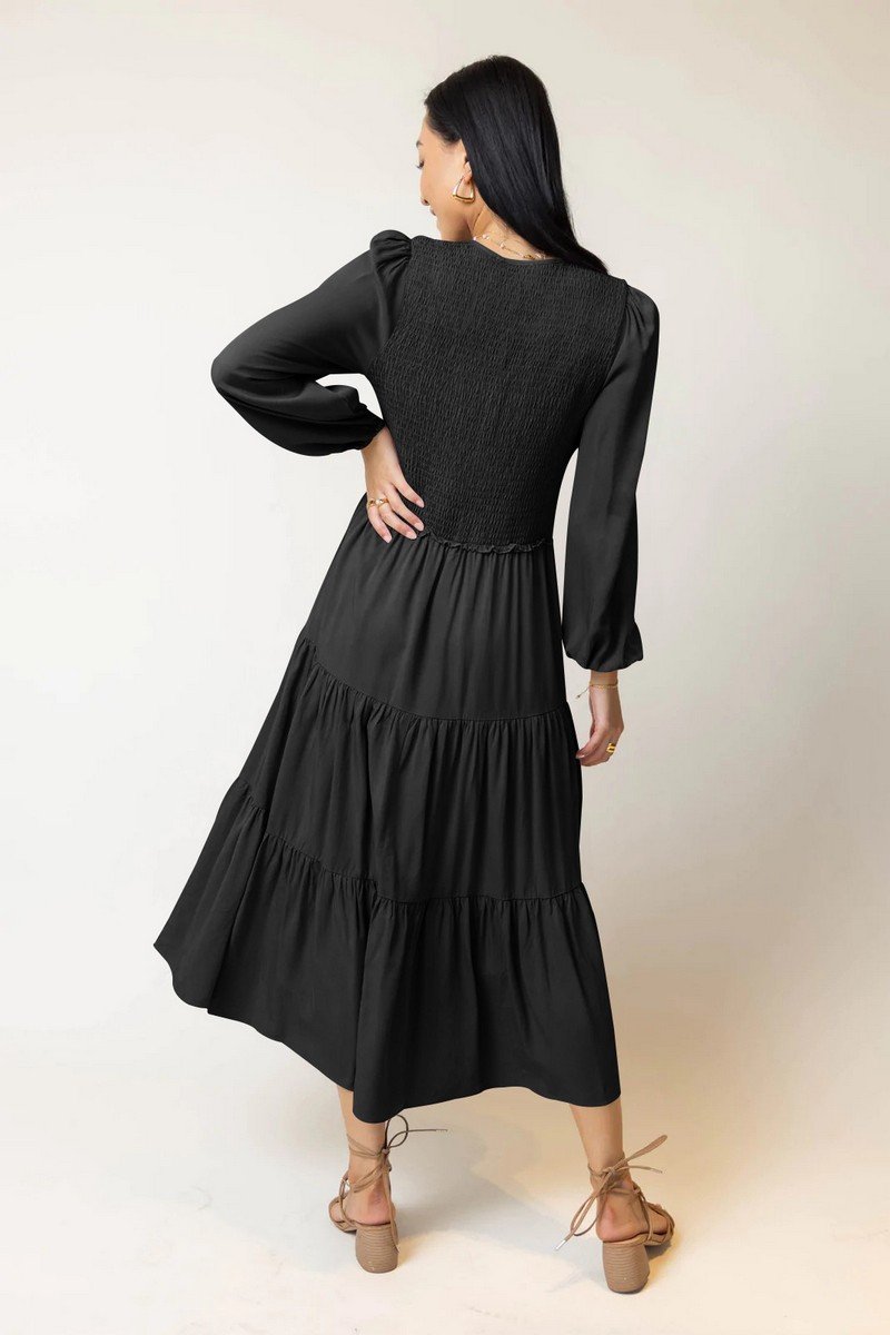 WOMEN LONG SLEEVE SMOCKED TIERED NEW AUTUM DRESS