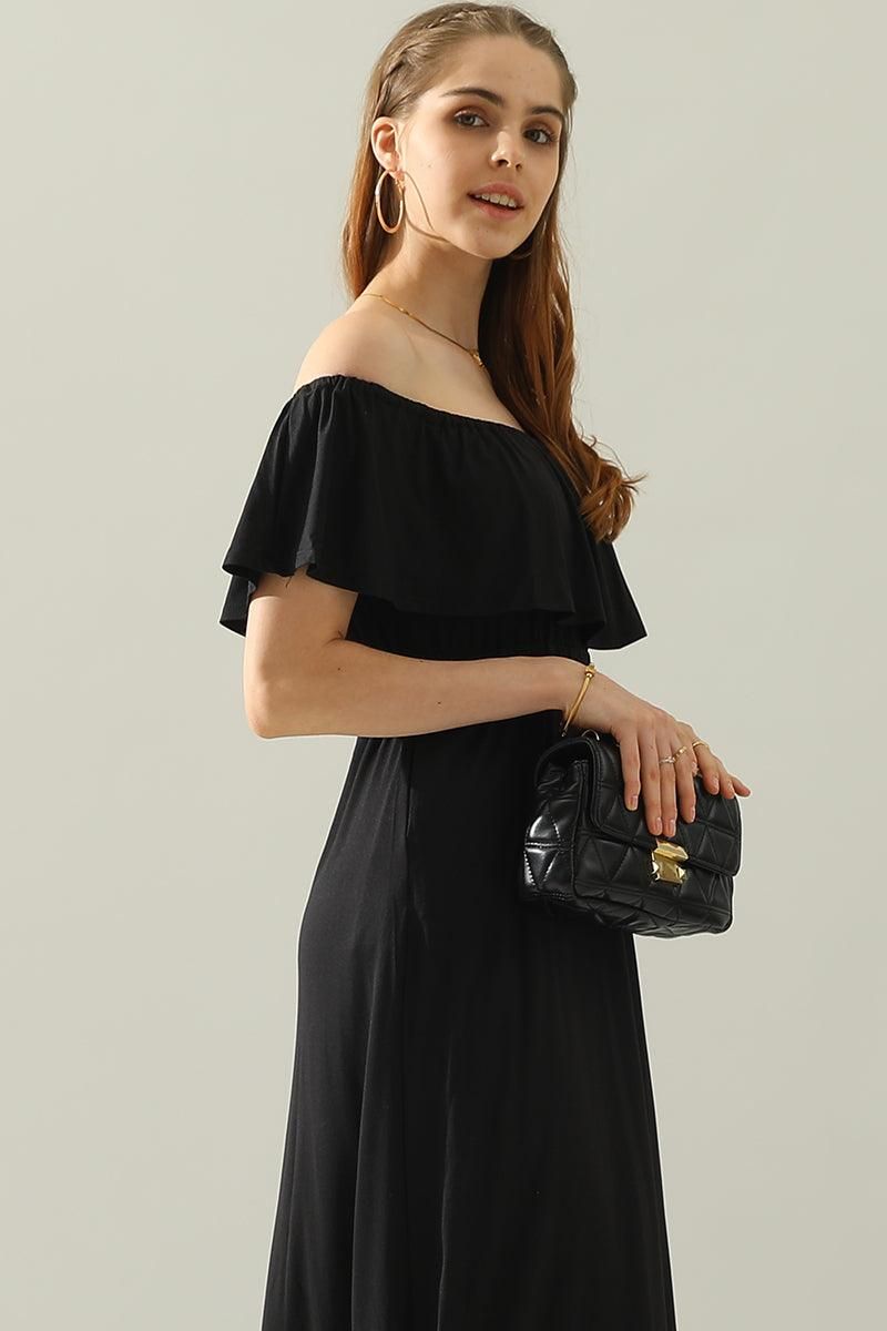 LAYERED OFF THE SHOULDER MAXI DRESS - Doublju