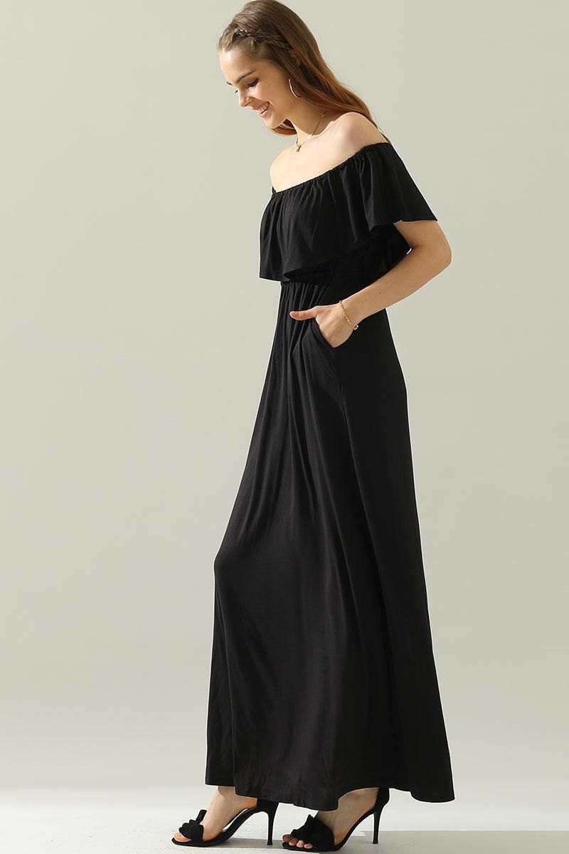 LAYERED OFF THE SHOULDER MAXI DRESS - Doublju