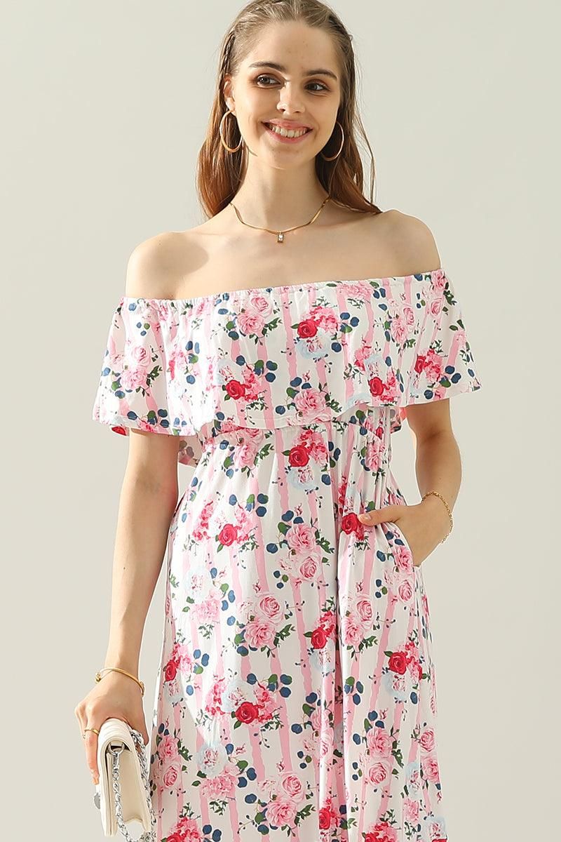 LAYERED OFF THE SHOULDER MAXI DRESS - Doublju
