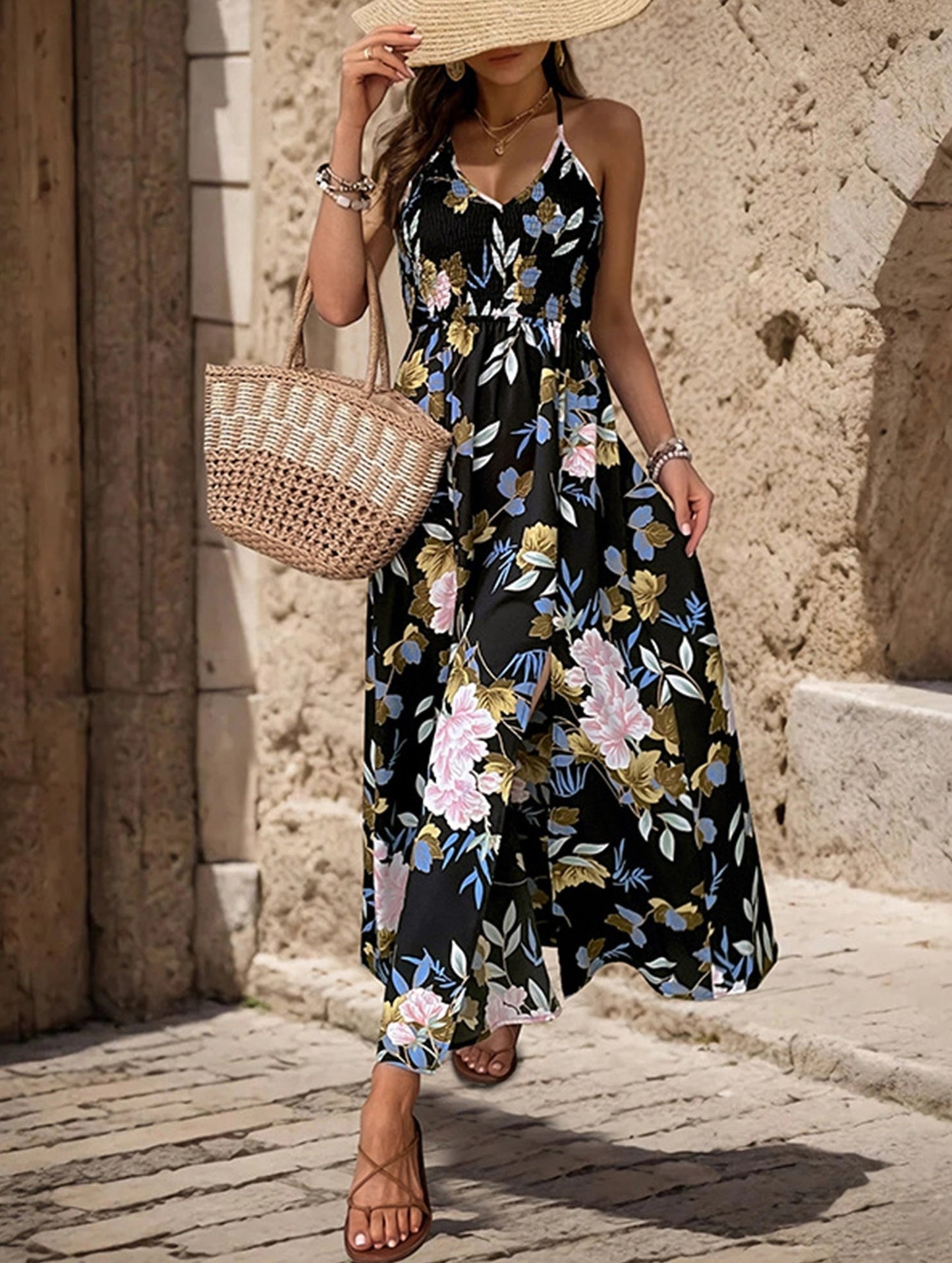 HALTER DRESS WITH SPLIT HALTER