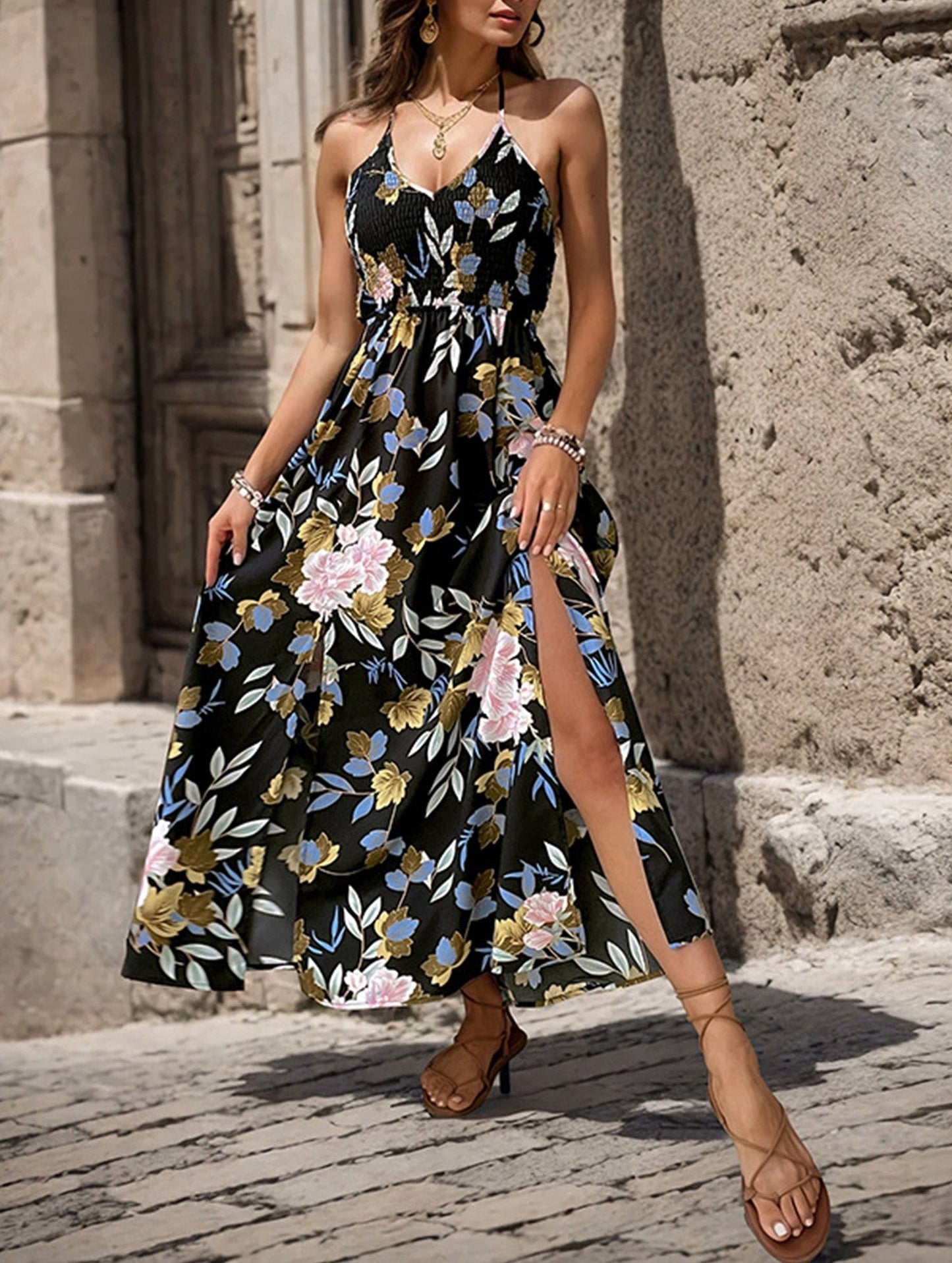 HALTER DRESS WITH SPLIT HALTER