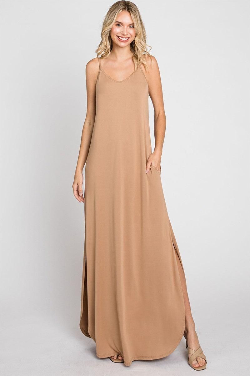 CAMI MAXI DRESS WITH POCKETS - Doublju