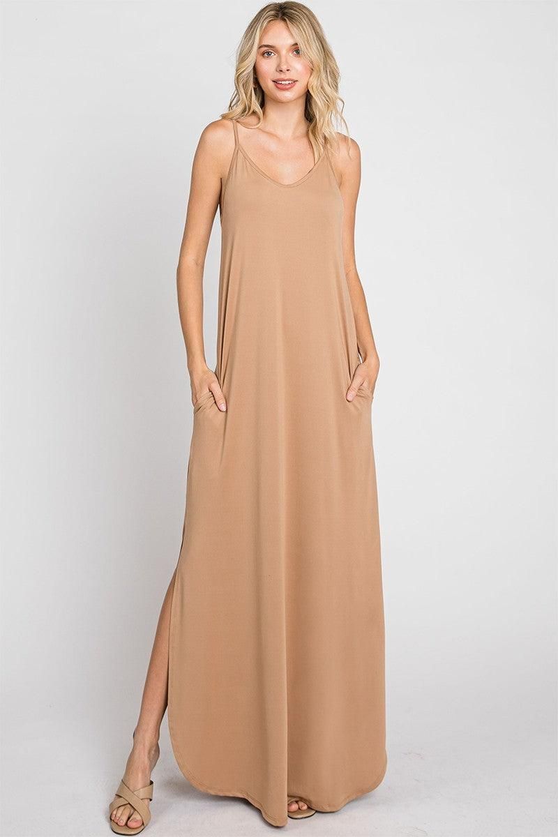 CAMI MAXI DRESS WITH POCKETS - Doublju