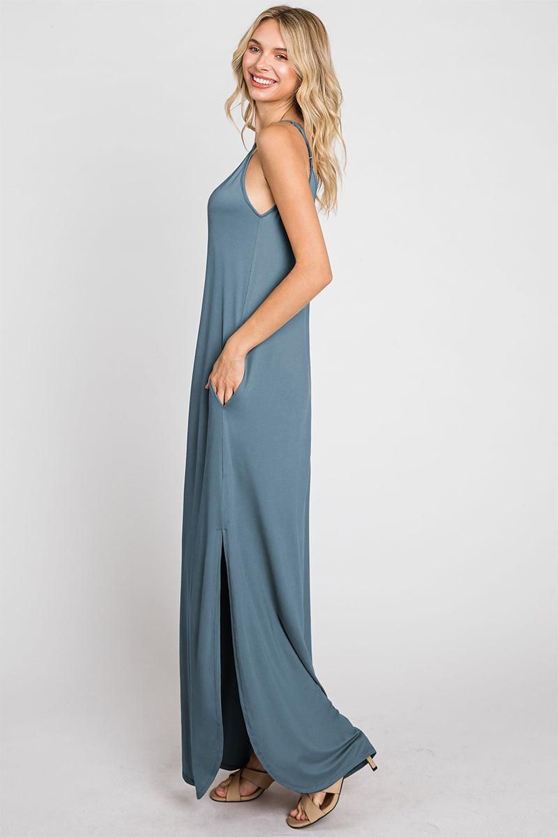 CAMI MAXI DRESS WITH POCKETS - Doublju