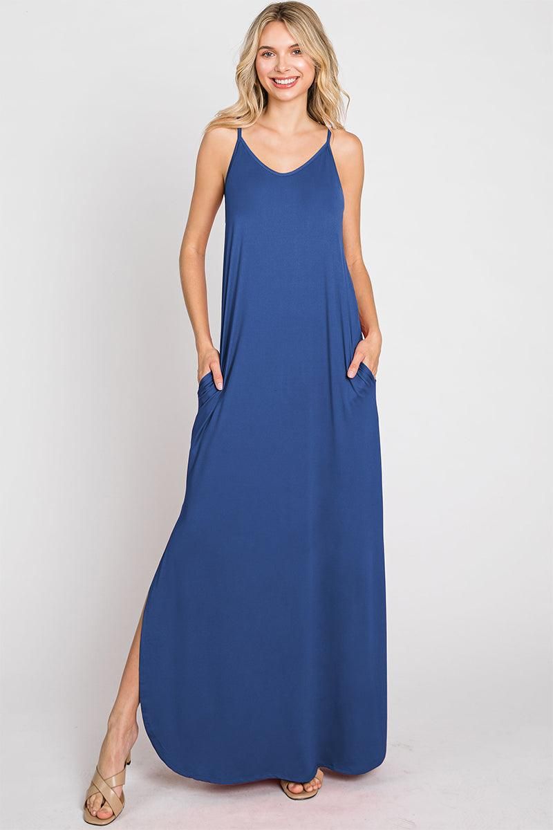 CAMI MAXI DRESS WITH POCKETS - Doublju