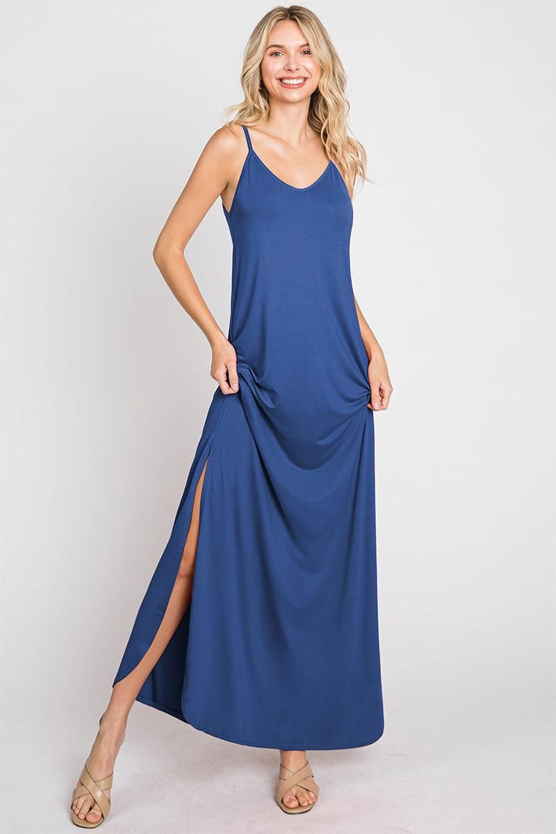 CAMI MAXI DRESS WITH POCKETS - Doublju