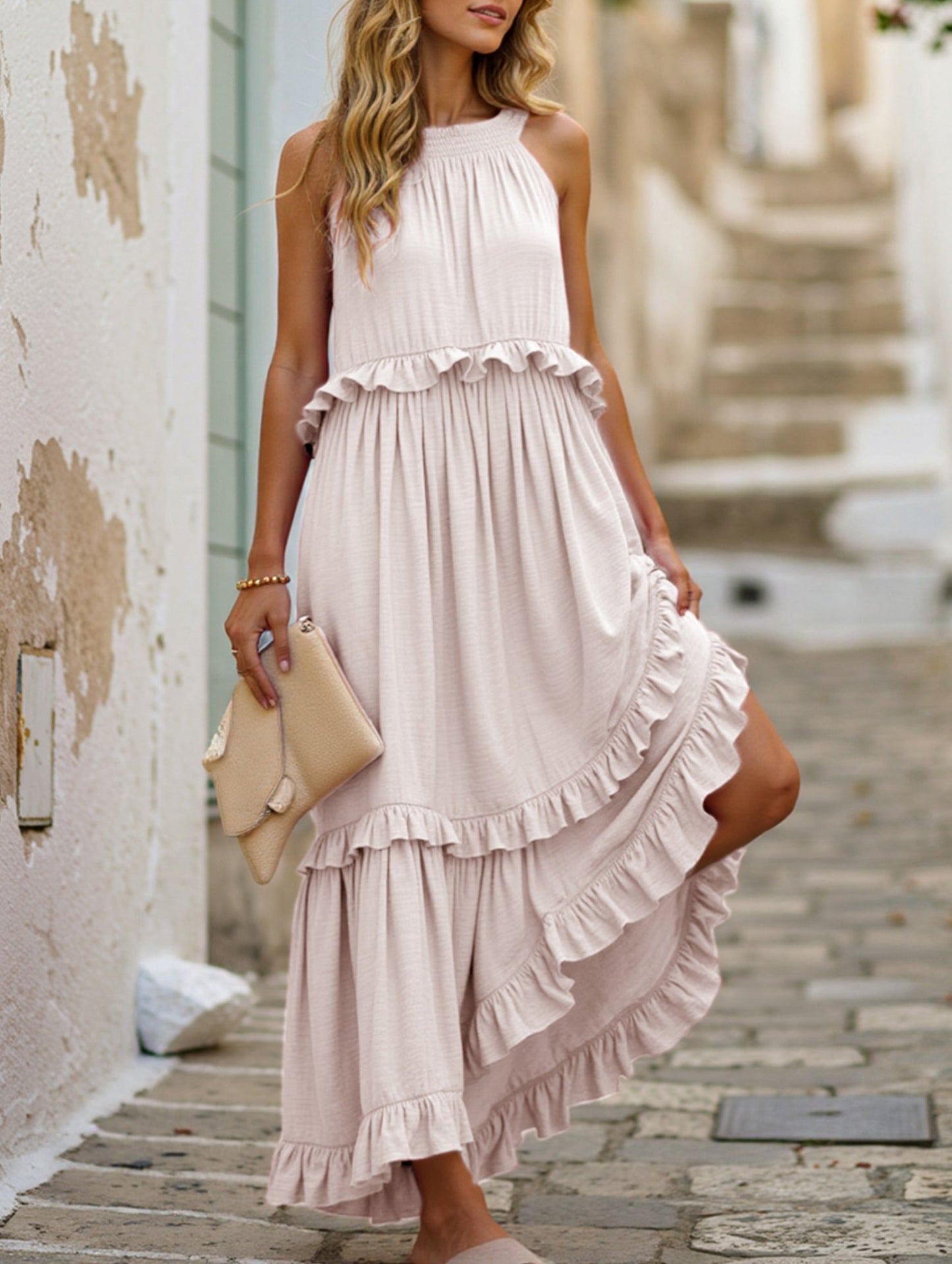 Elegant Temperament Long Floor-Length Cake Skirt Dress ??Tiered Maxi Gown