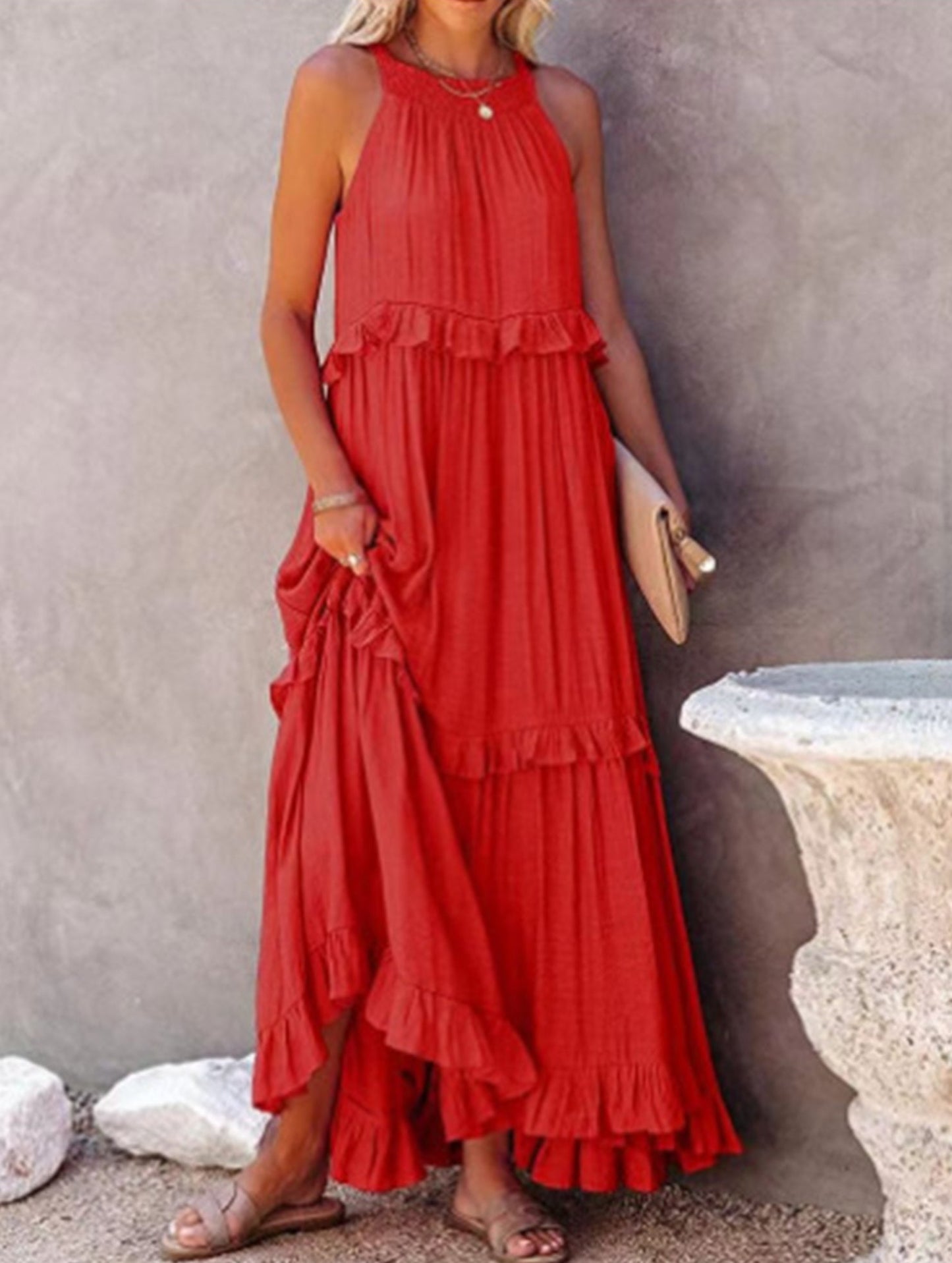 Elegant Temperament Long Floor-Length Cake Skirt Dress ??Tiered Maxi Gown