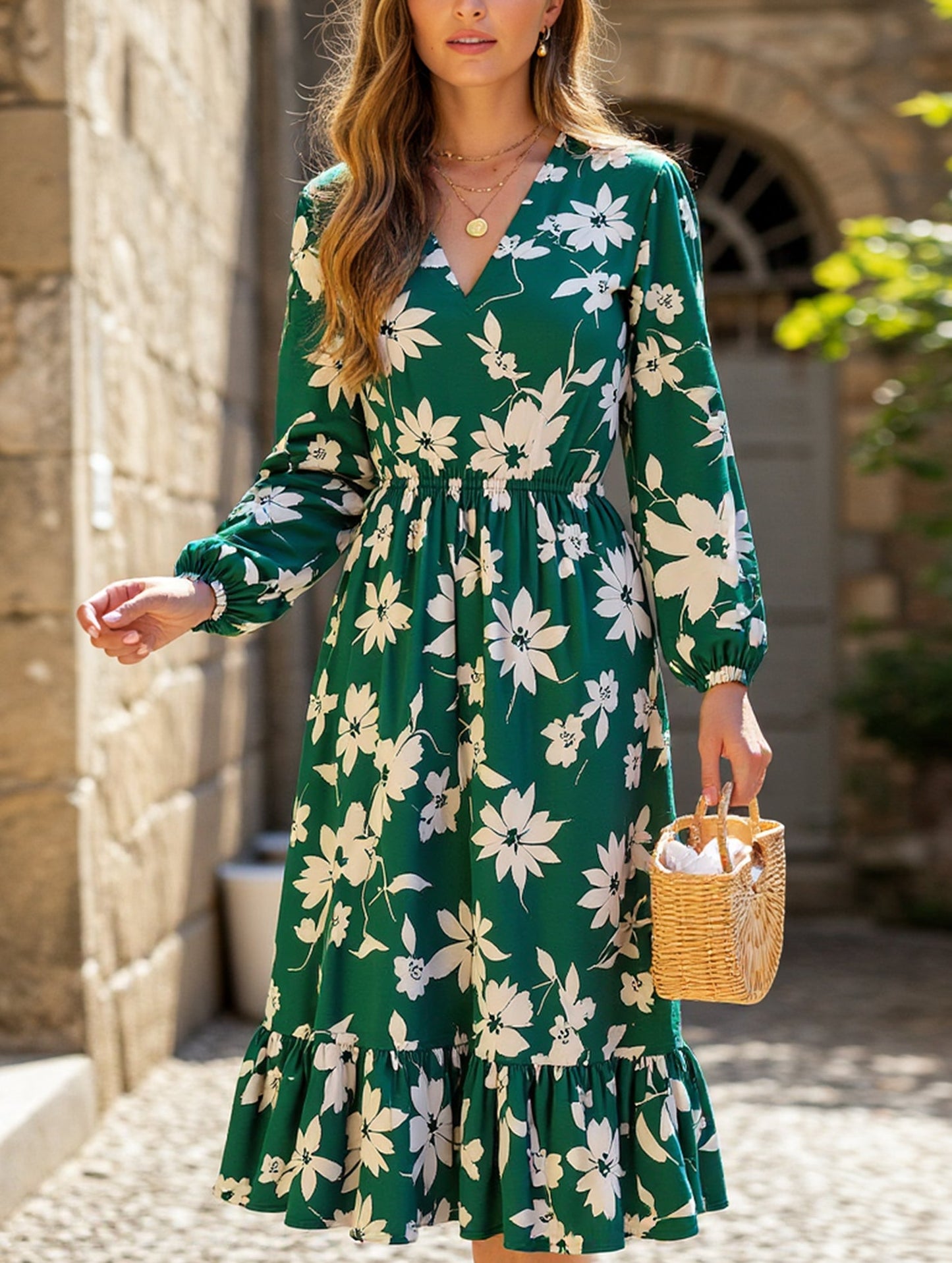 Loral Long Sleeve Peplum Dress ??Waist Tucked Elegance