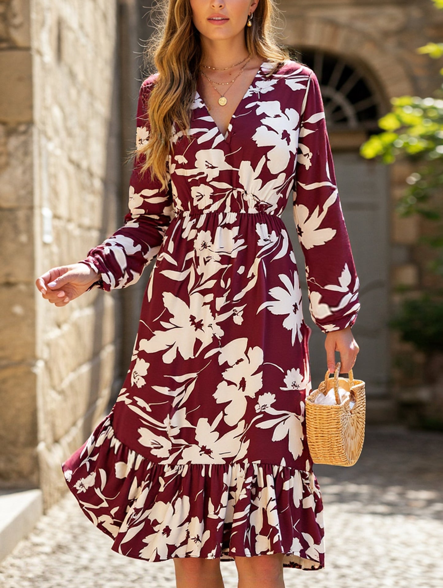 Loral Long Sleeve Peplum Dress ??Waist Tucked Elegance