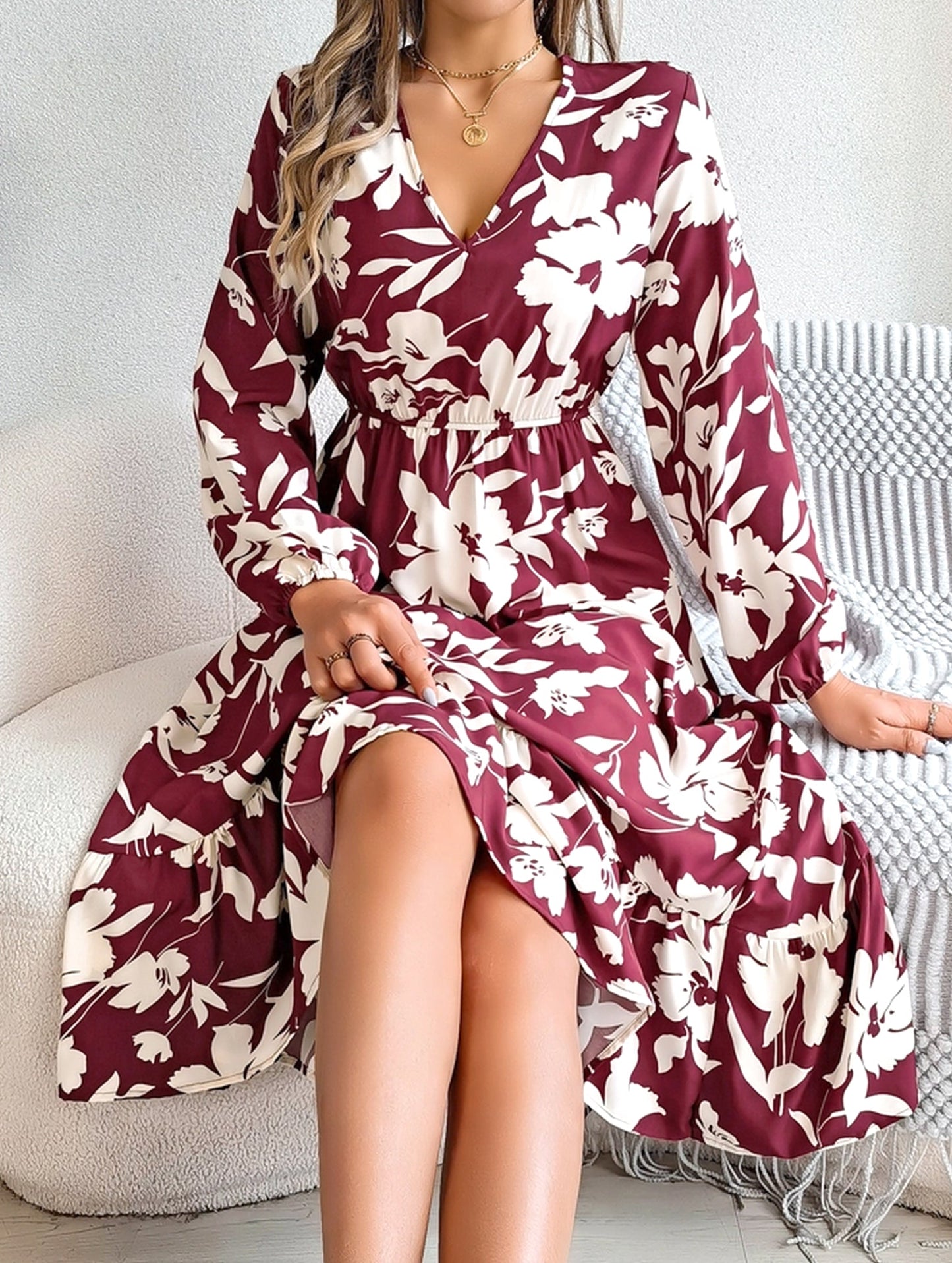 Loral Long Sleeve Peplum Dress ??Waist Tucked Elegance