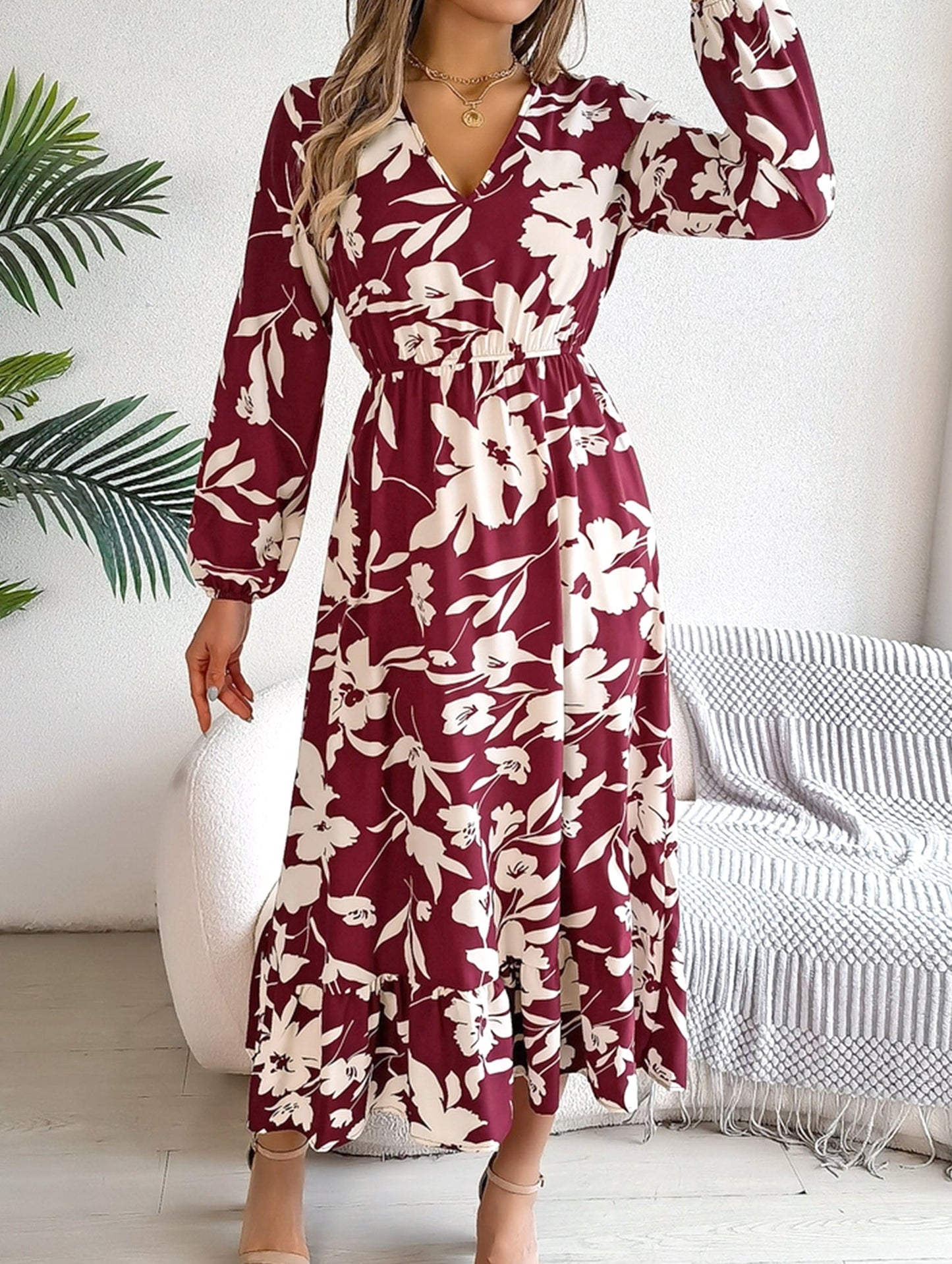 Loral Long Sleeve Peplum Dress ??Waist Tucked Elegance