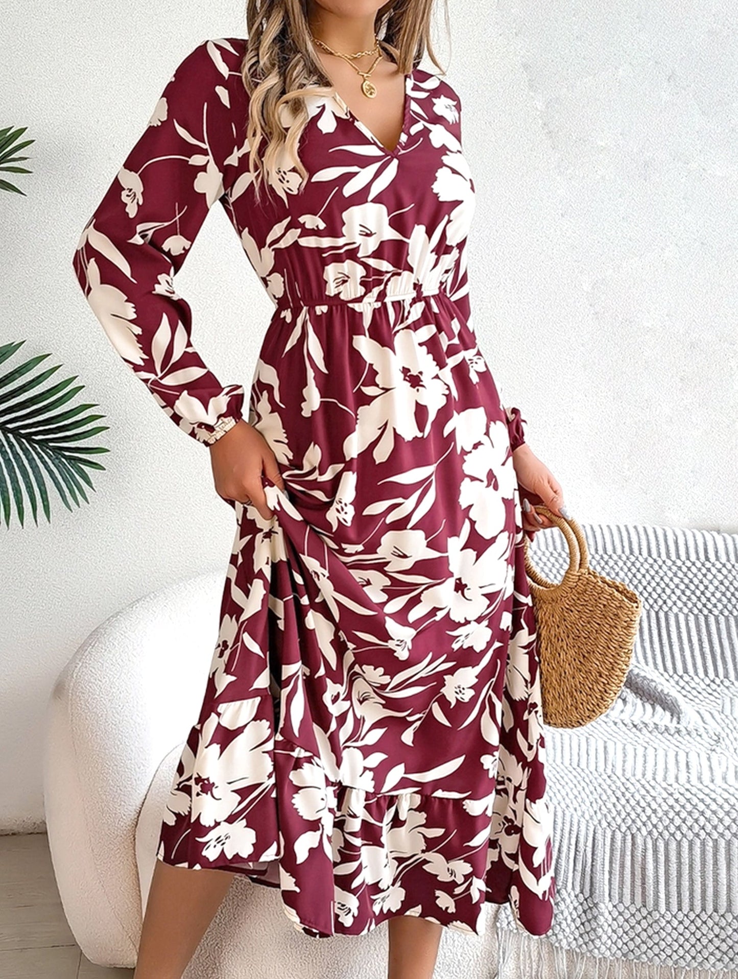 Loral Long Sleeve Peplum Dress ??Waist Tucked Elegance