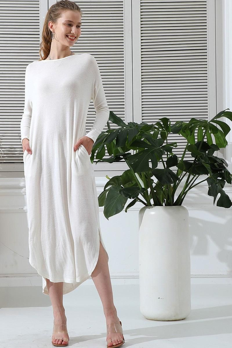 SOFT AND WARM ROUND NECK SWEATER KNIT TUNIC DRESS - Doublju