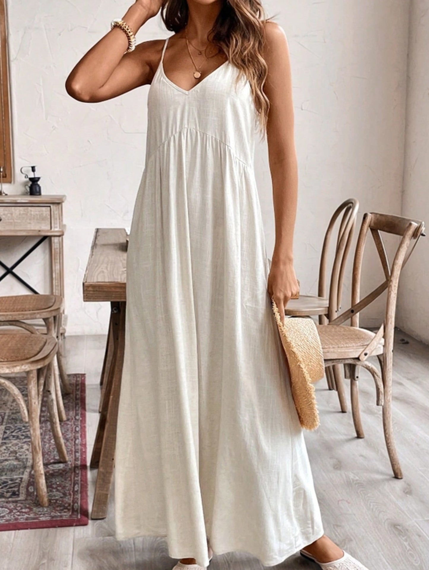 Halter Neck Loose Fit Cotton Linen Blend Dress ??Lightweight & Breathable Summer Dress