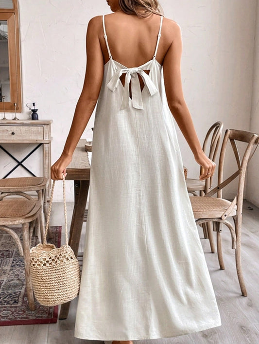 Halter Neck Loose Fit Cotton Linen Blend Dress ??Lightweight & Breathable Summer Dress